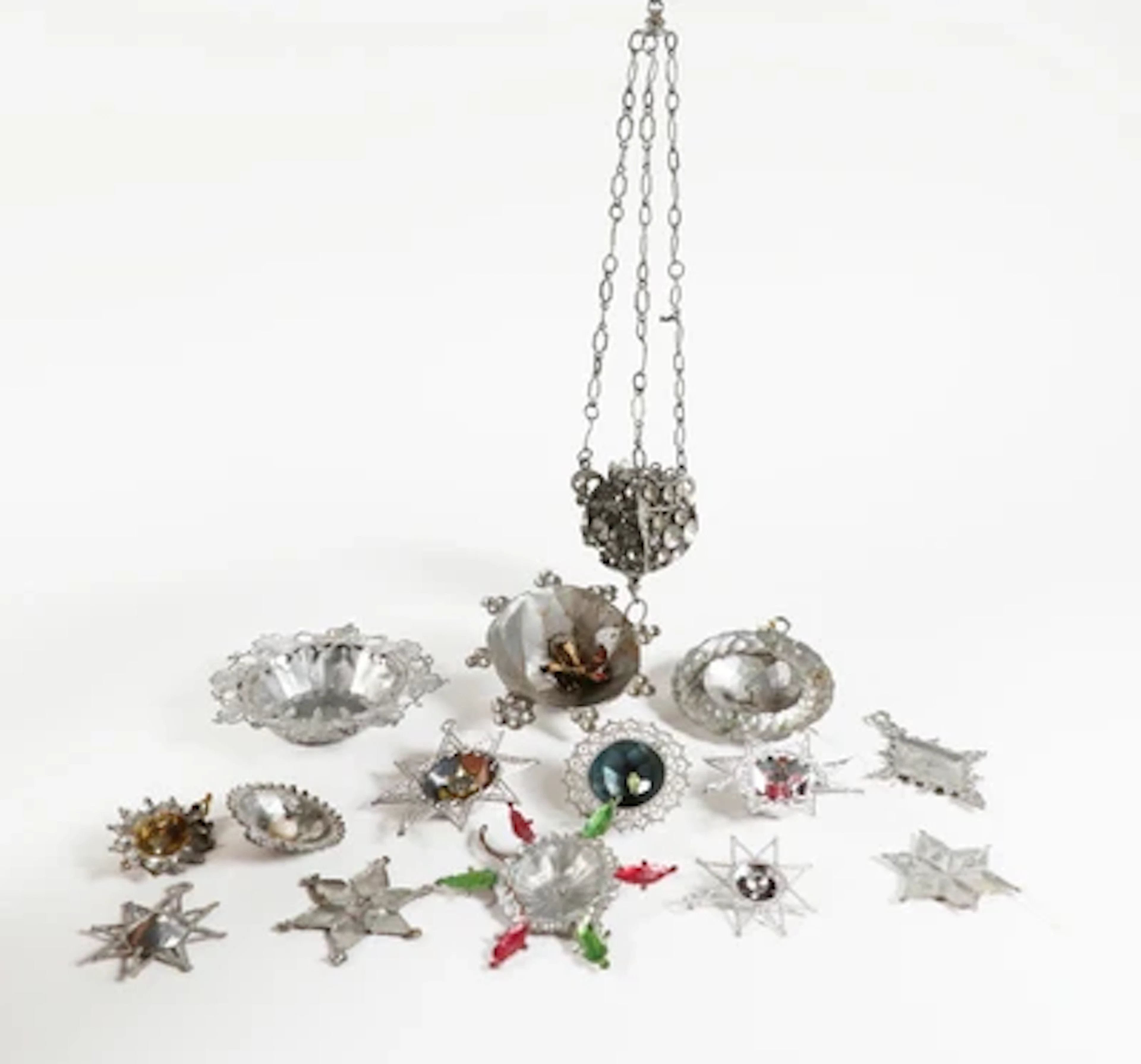 15 Stück Zinn-Christbaumschmuck, Ende 19. und 20. Jahrhundert