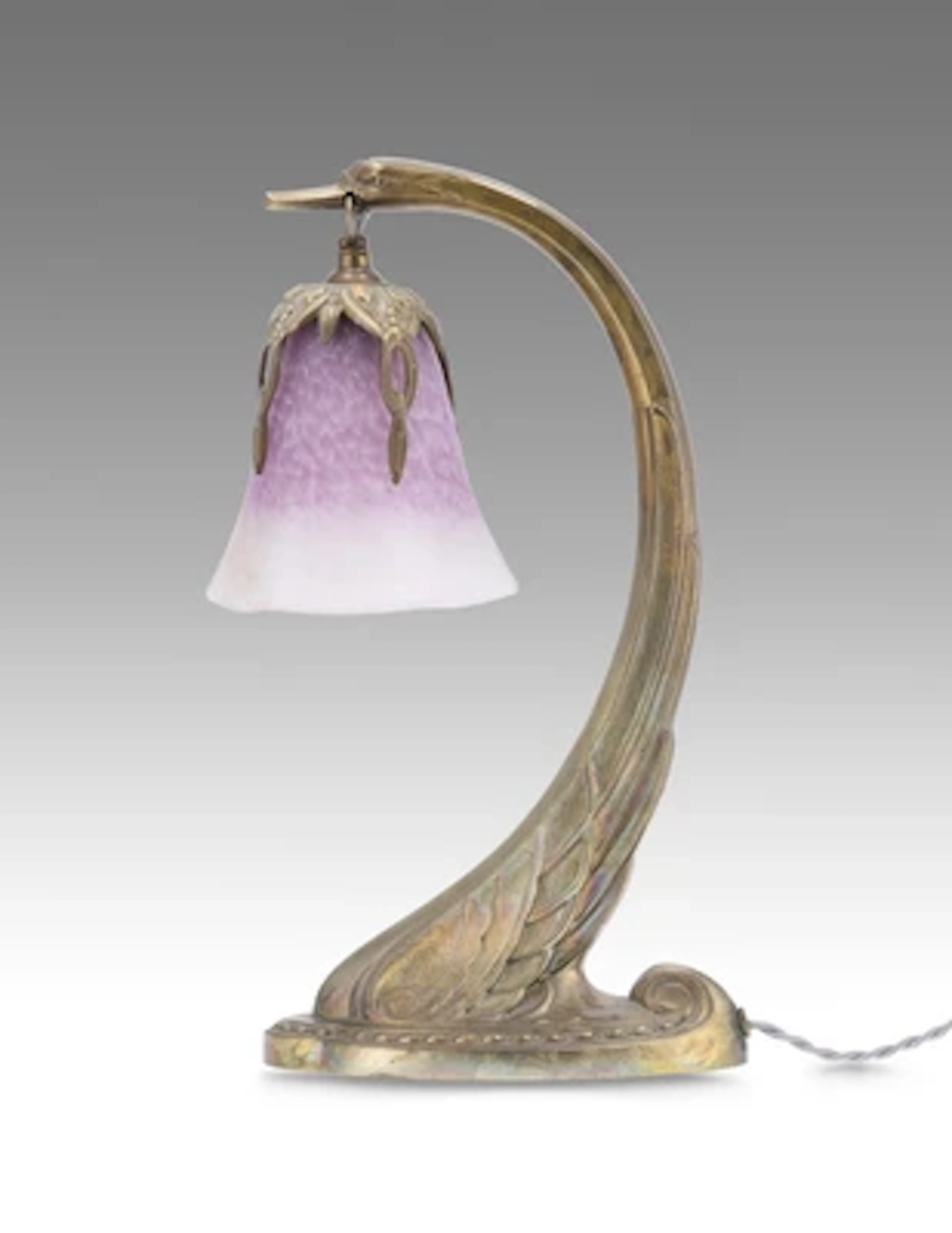 Charles Ranc, a gilt bronze “swan lamp” with a lamp shade, probably