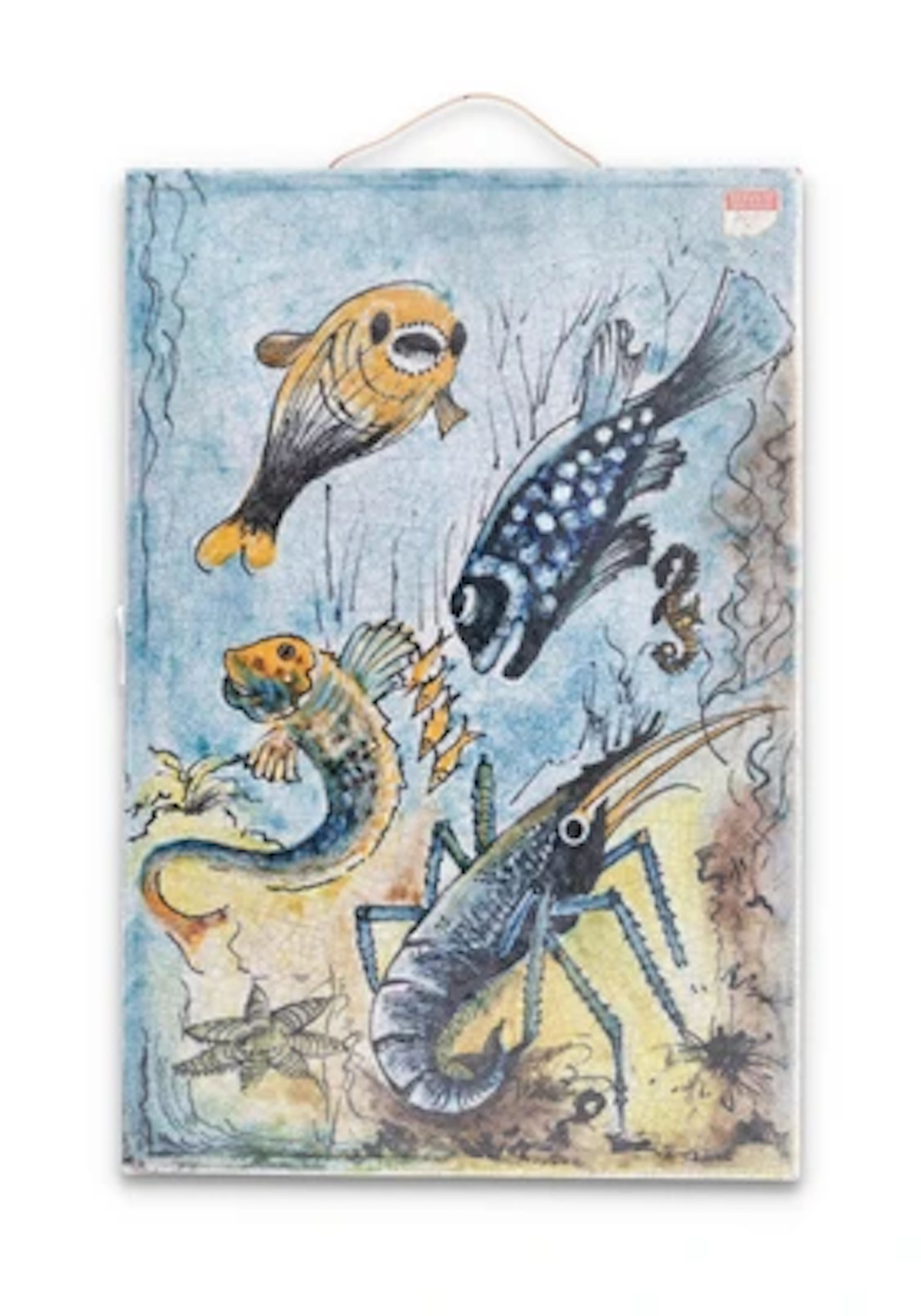 Wandbild mit Fischen, Krebs und Unterwasserlandschaft, Schleiss Keramik