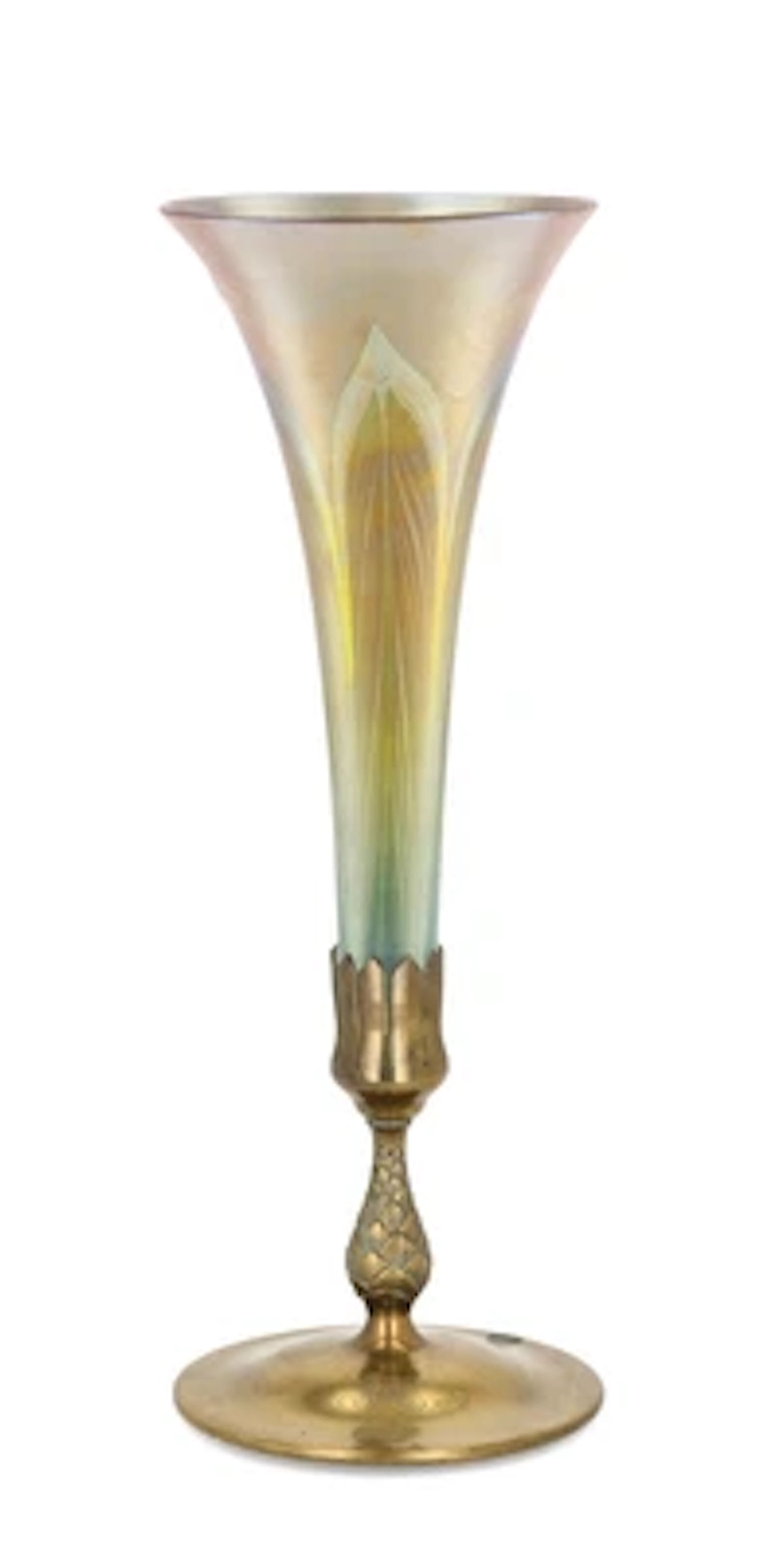 Hohe Vase in Messingmontierung, Louis Comfort Tiffany, New York, um 1900