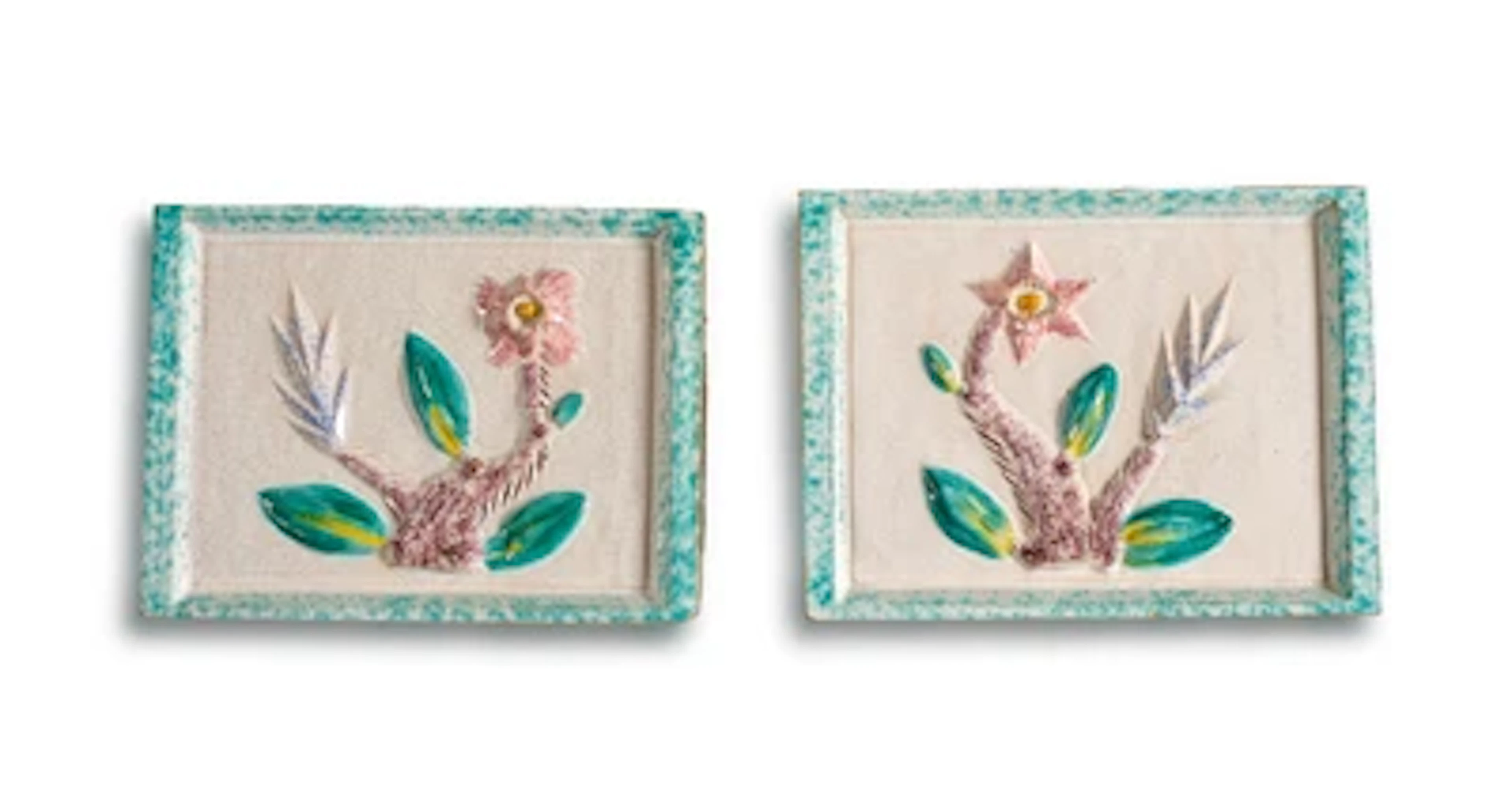 Dagobert Peche, two tiles with flowers (from a tiled stove), designed