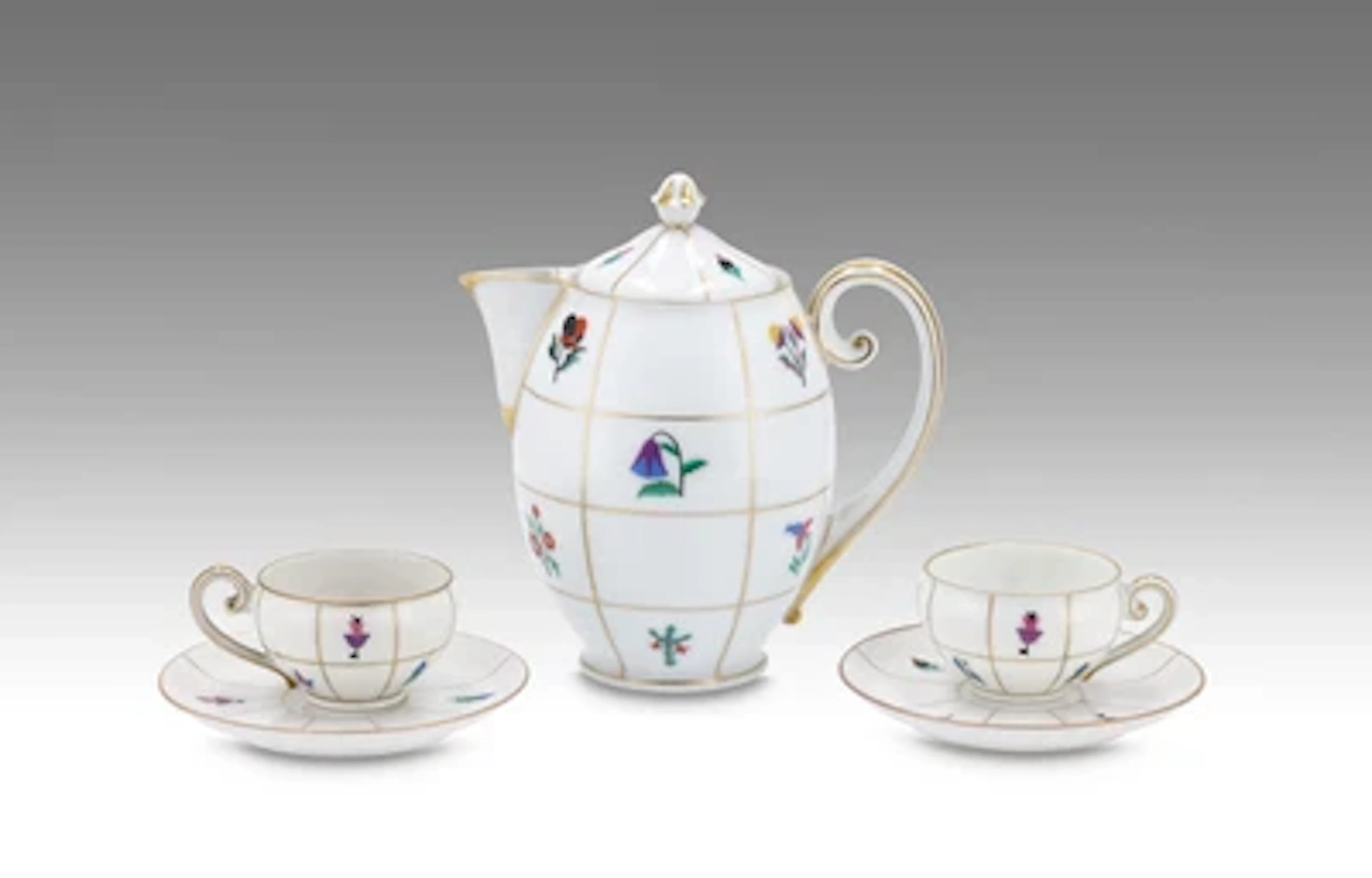 Dagobert Peche, a mocha pot and two cups with saucers from the ‘Neu-Wien’