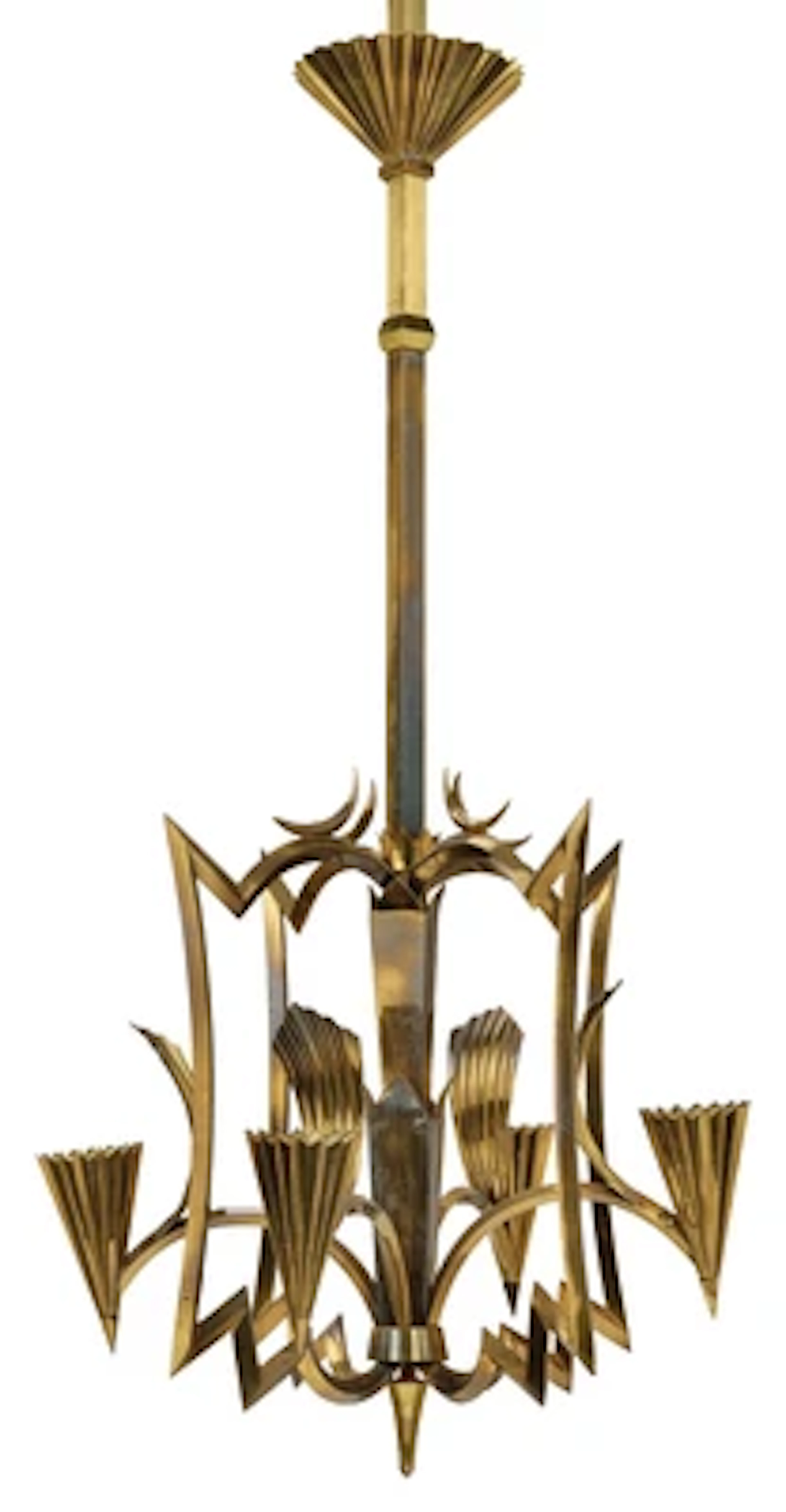 Deckenlampe aus Messing, in der Art von Dagobert Peche, mit geometrischem