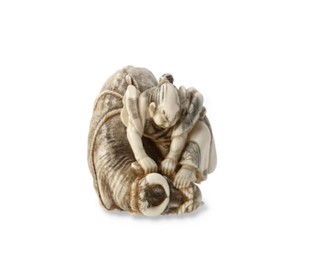 Netsuke zweier Männer mit Ochse, Japan, Meiji Periode (1868-1912)