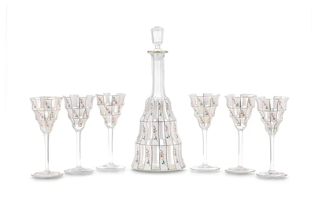 A drinking set for six with rose decoration, c. 1900/15