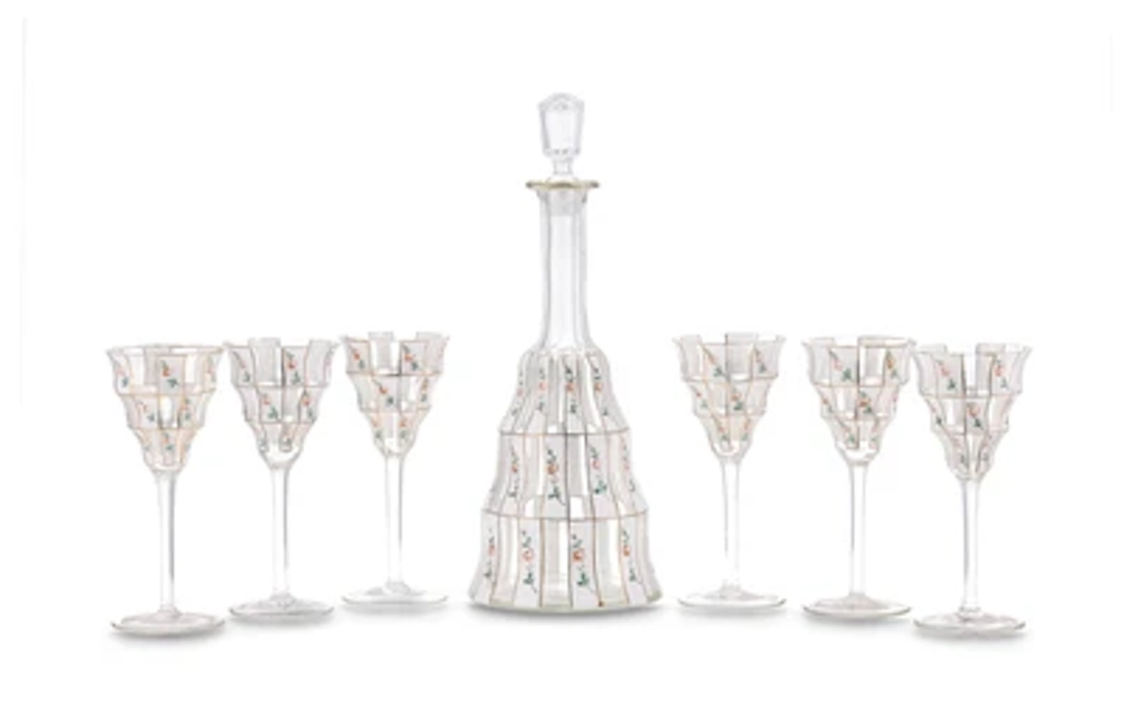 A drinking set for six with rose decoration, c. 1900/15