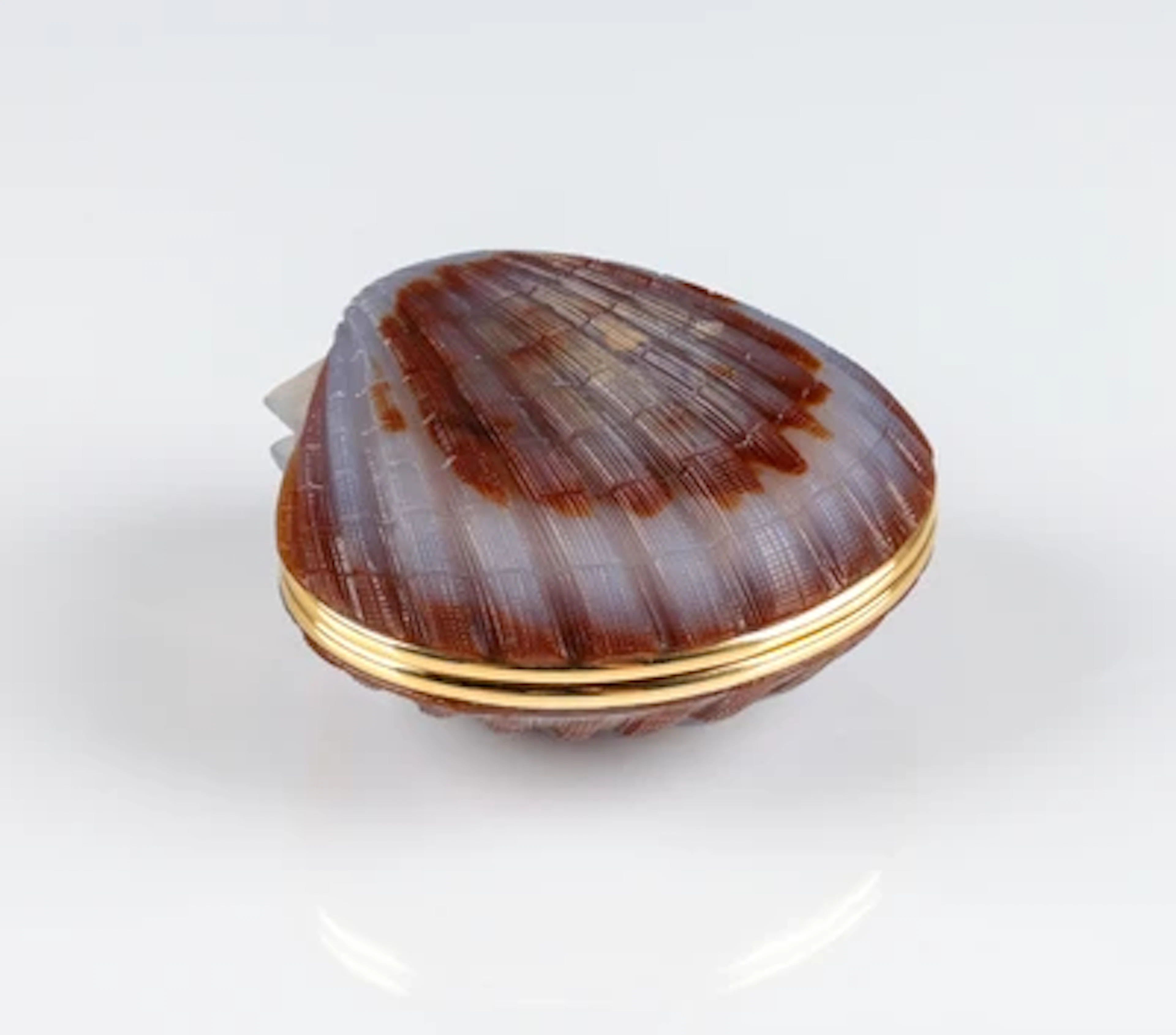 Achat Deckeldose "Jakobs Muschel", Idar-Oberstein, um 1970