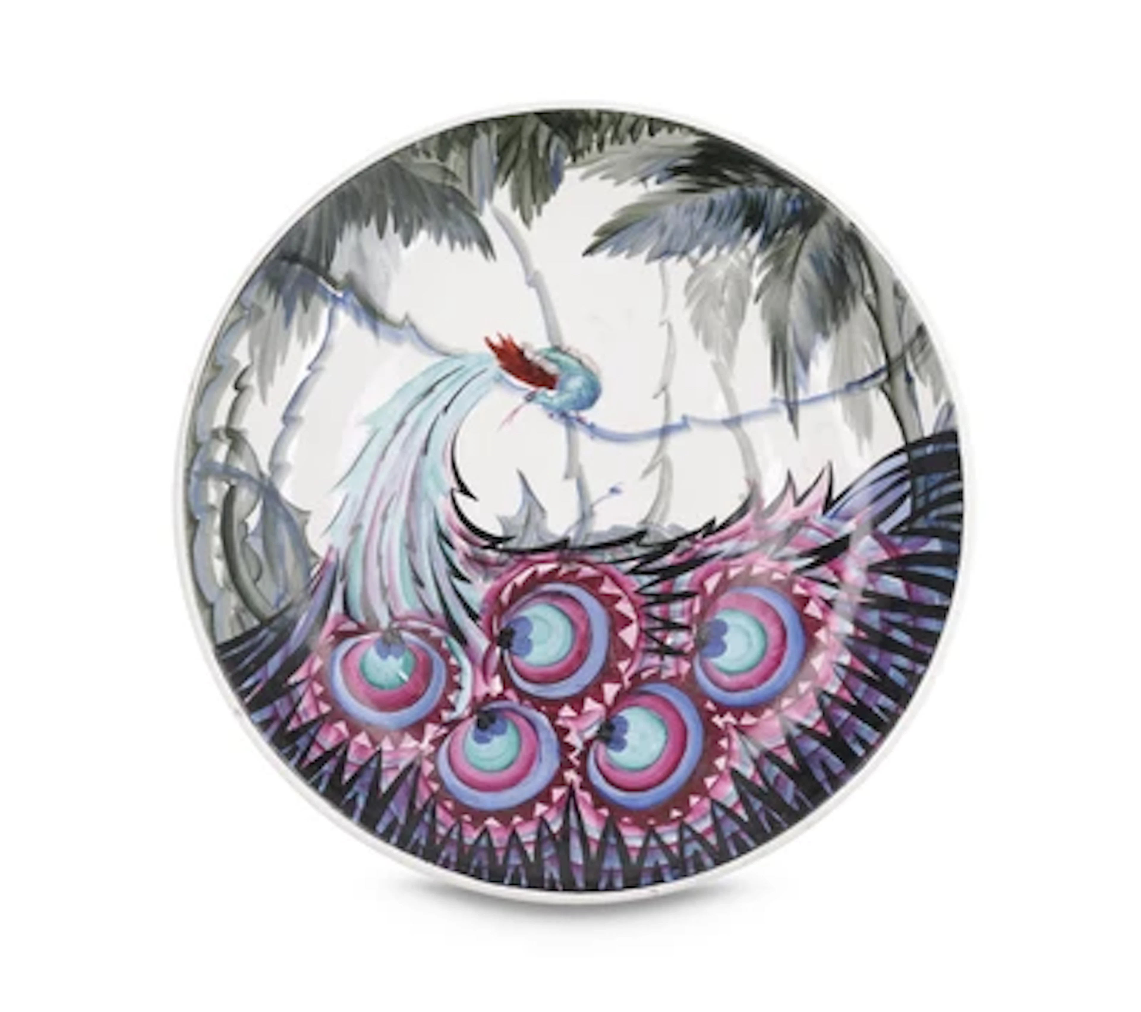 Wandteller mit Pfauendekor, Wilhelmsburg, um 1910-13