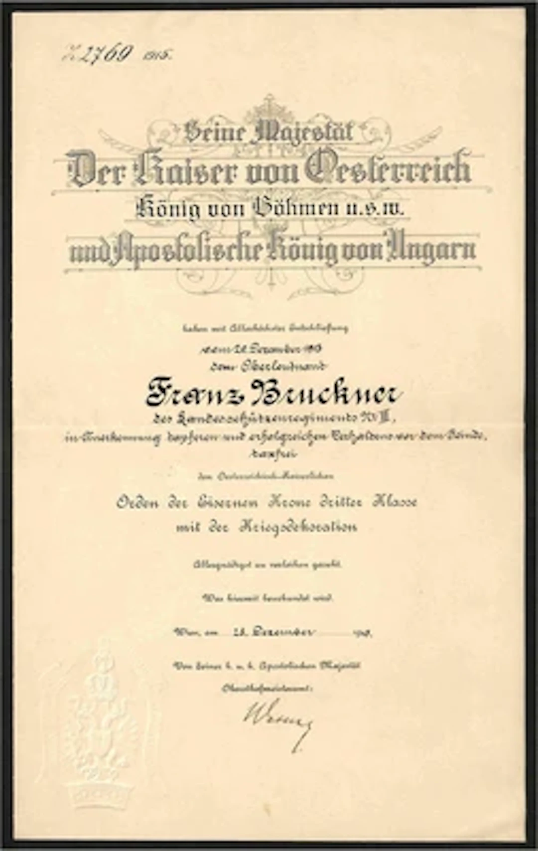Urkundennachlaß eines Hauptmann im Kaiserschützenregiment Nr.3
