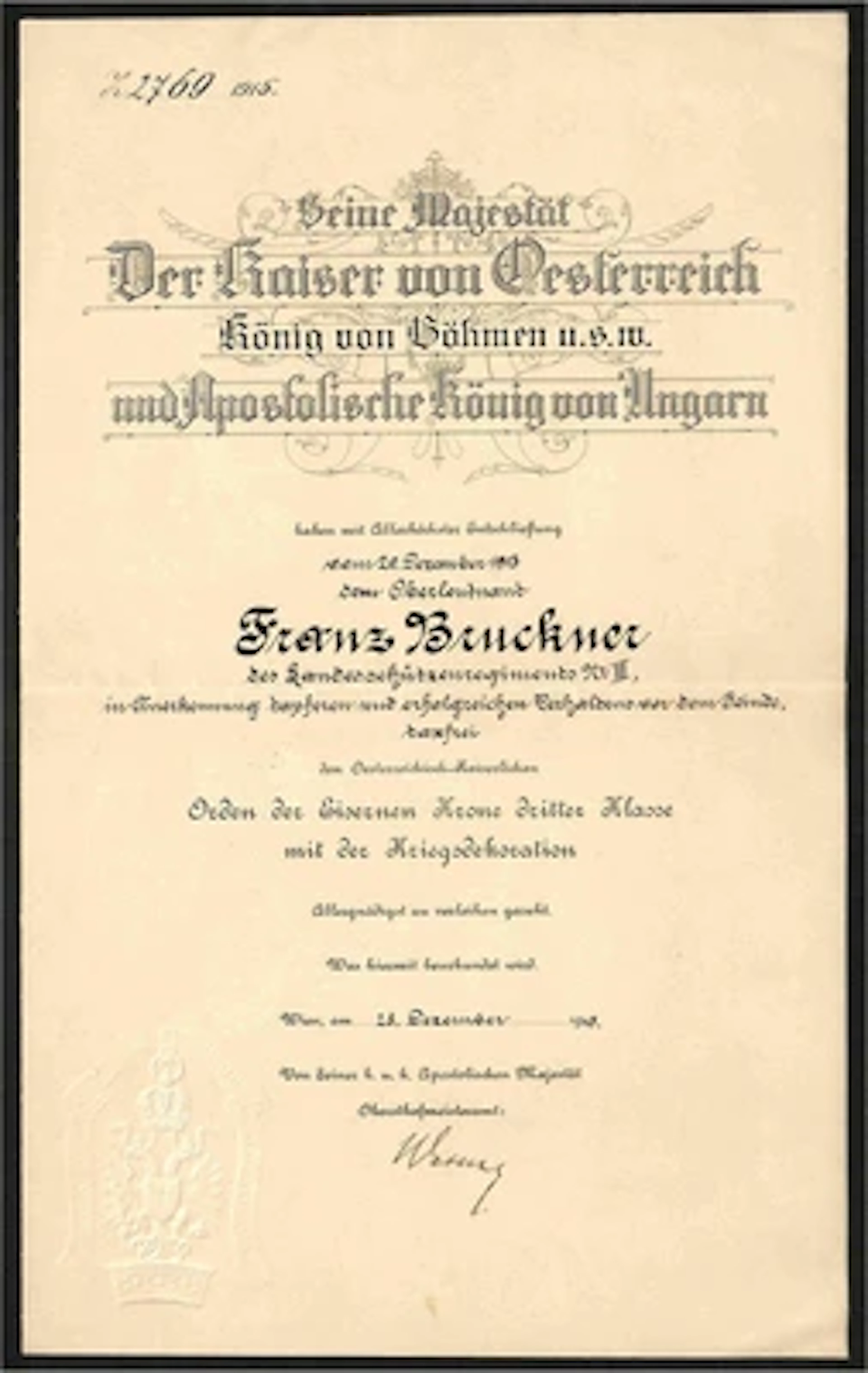 Urkundennachlaß eines Hauptmann im Kaiserschützenregiment Nr.3