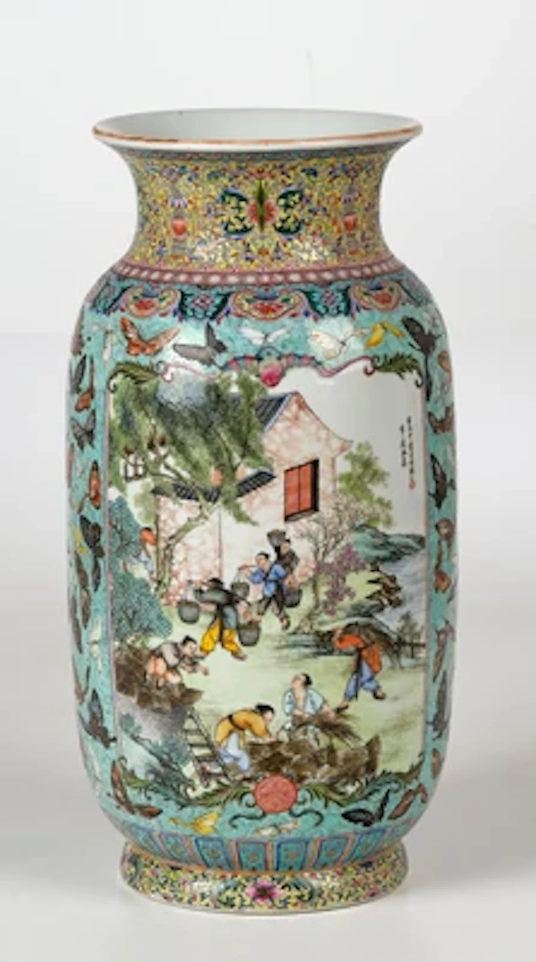 Famille rose "100 Butterflies" Vase, signiert Fang Yunfeng (1897-1957)