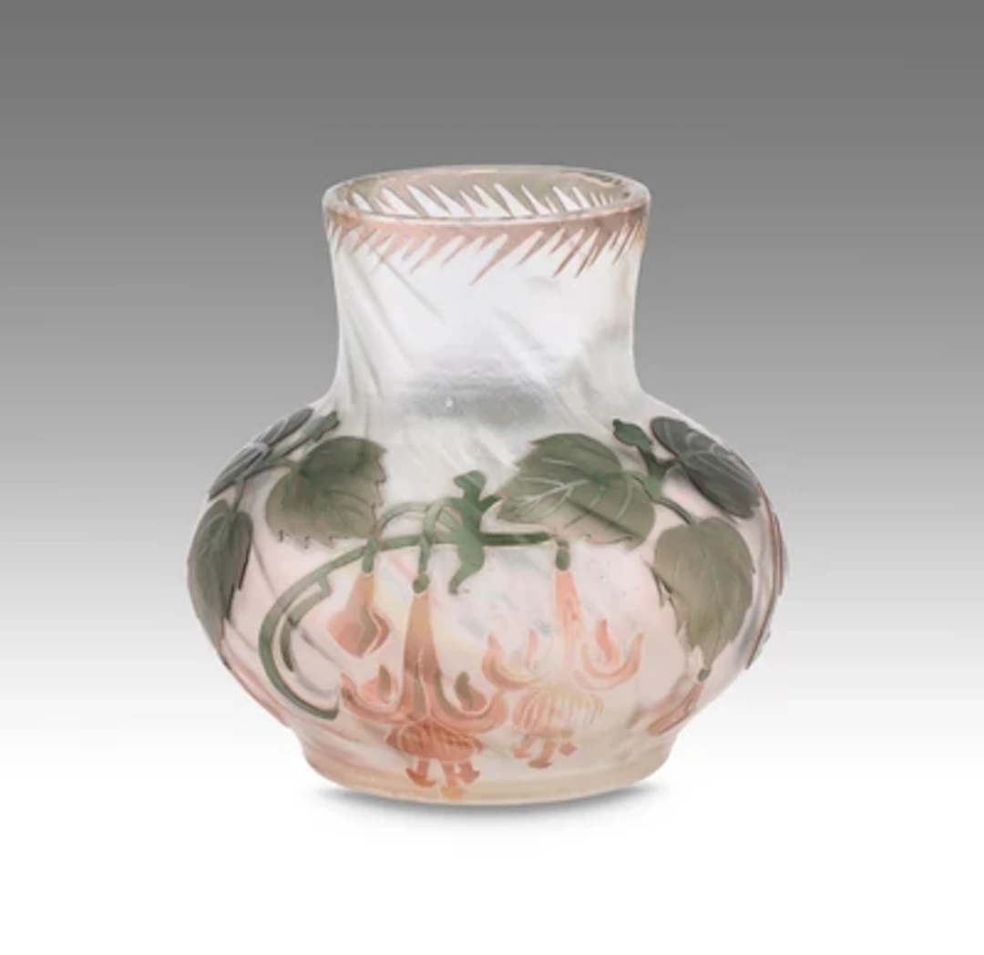 A vase with fuchsias, Cristallerie de Pantin, c. 1900