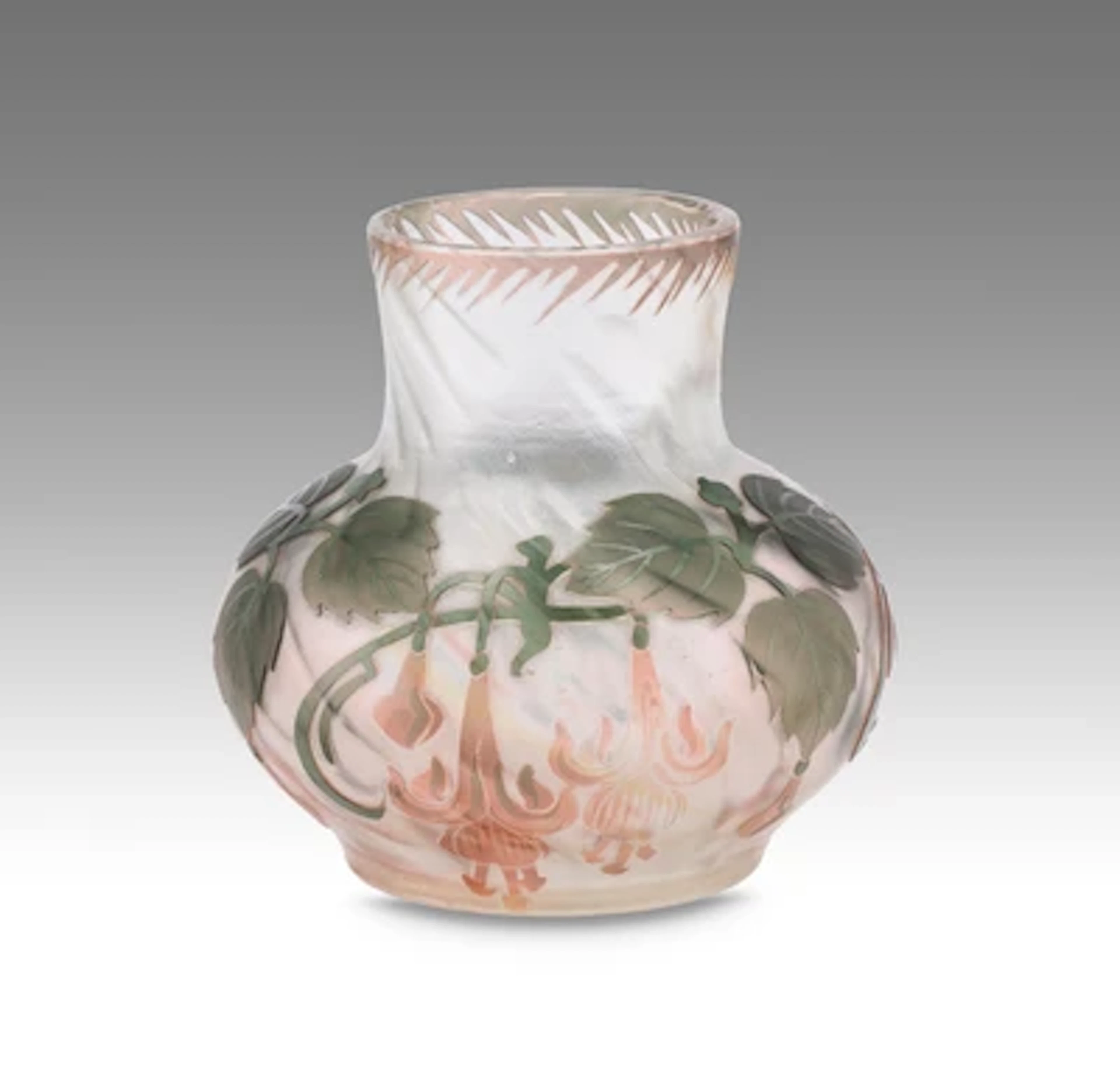 A vase with fuchsias, Cristallerie de Pantin, c. 1900