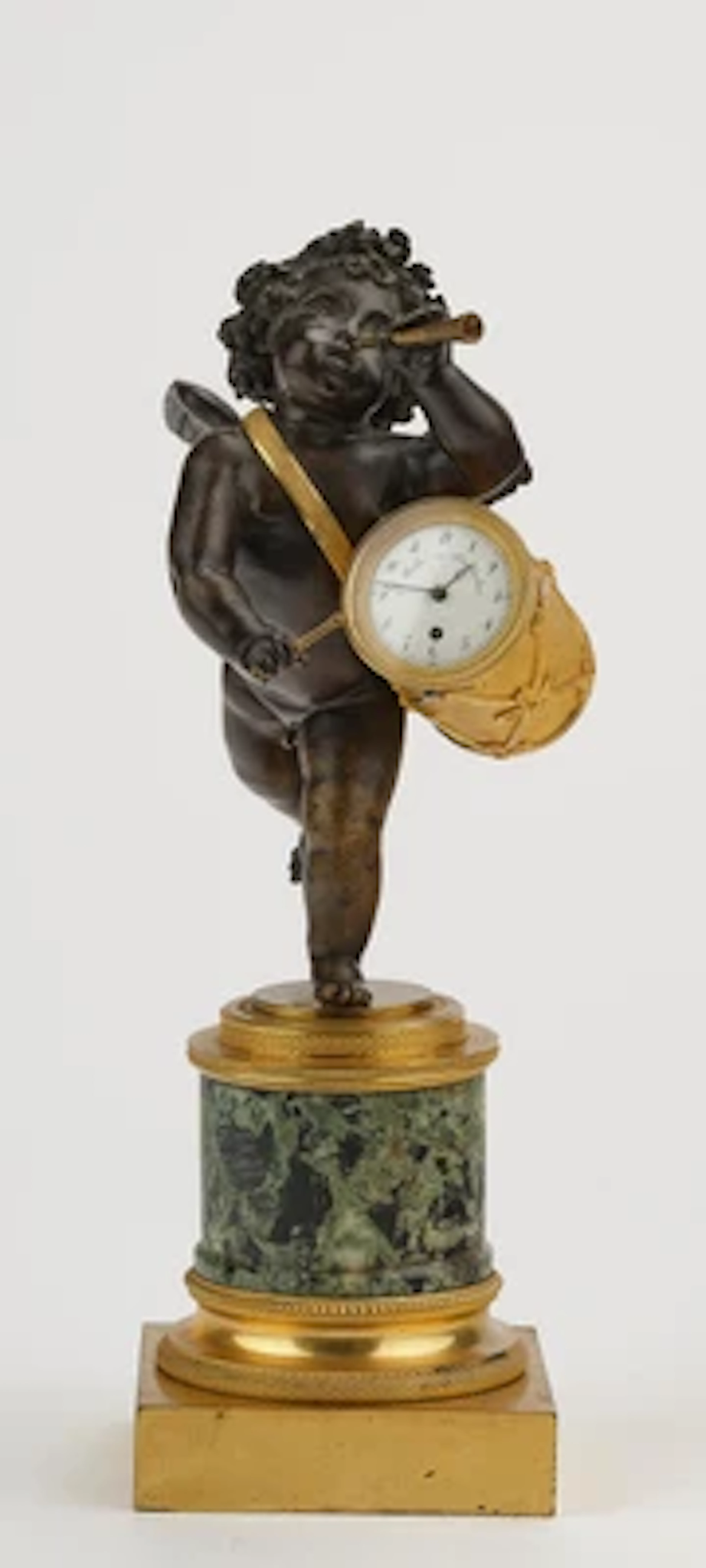 Kleine Bronze Tischuhr "Trommler"