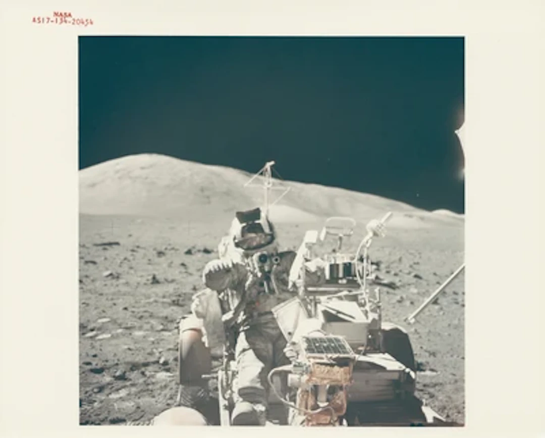 APOLLO 17 - Harrison Schmitt Jumping into the Rover at Van Serg