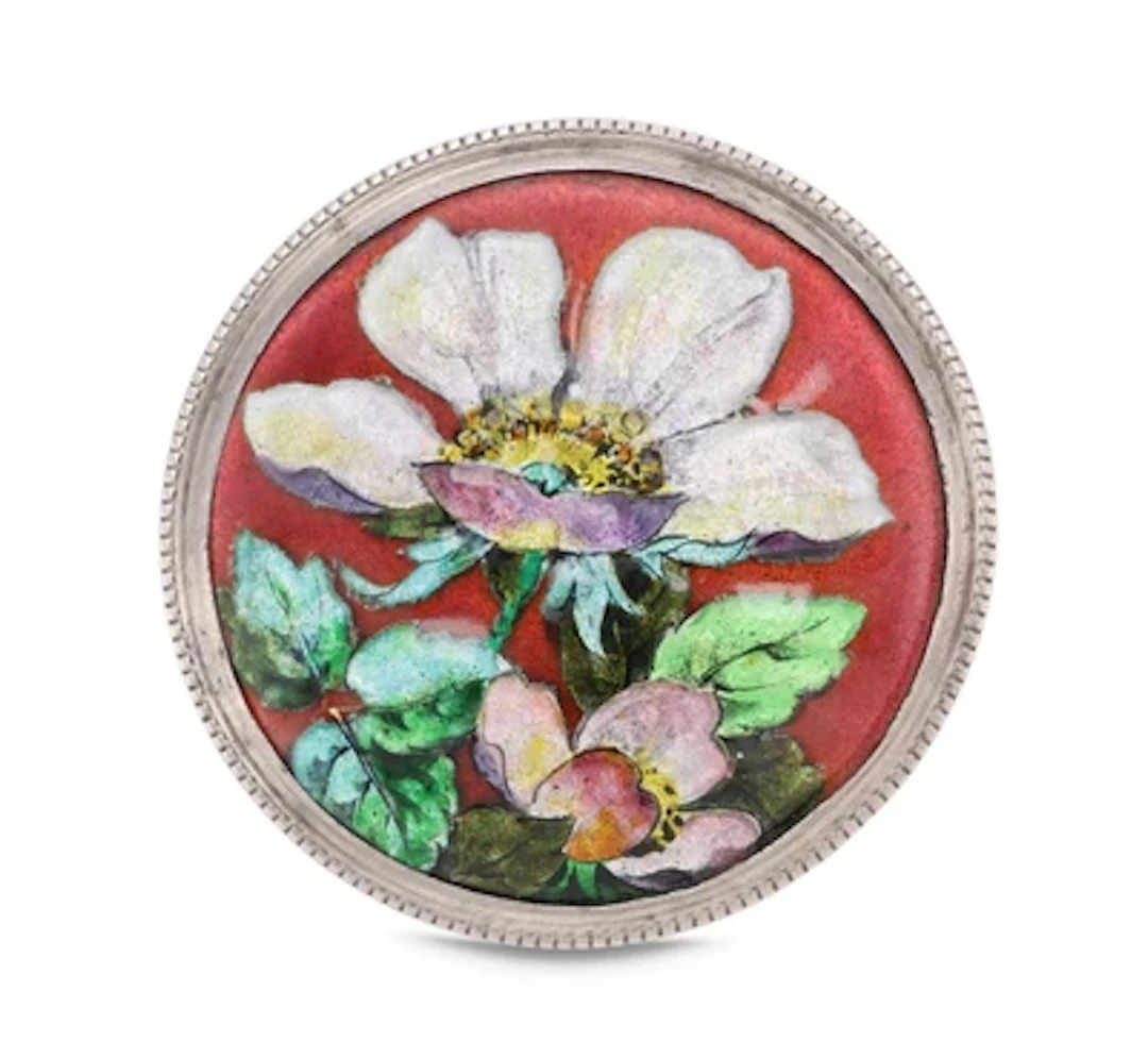 A brooch with enamelled floral decoration, F. Denanot, Limoges, c. 1930