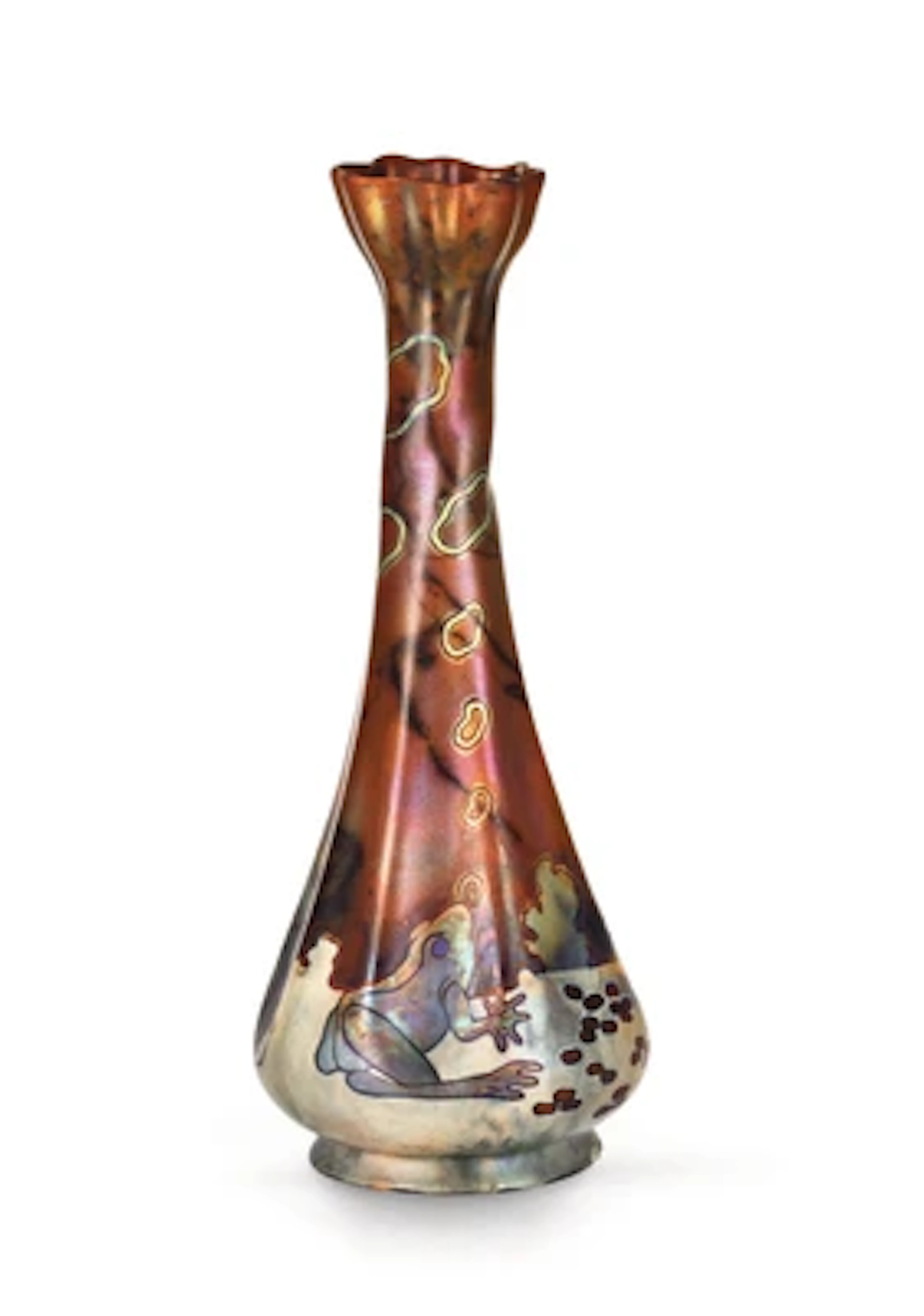 Vase mit Landschaftsdekor und einem Frosch,