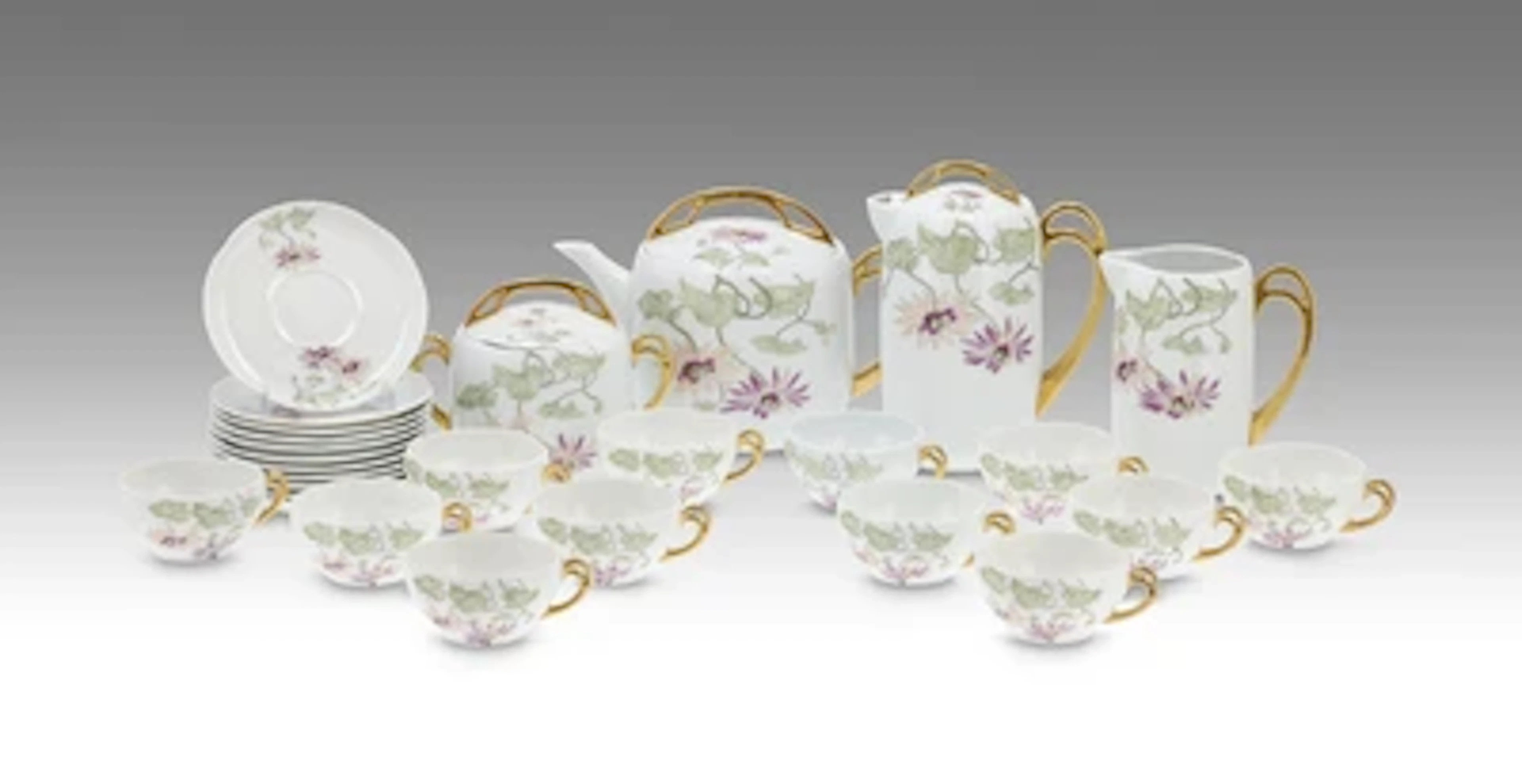 A 26-piece coffee and tea service with water-lily decoration, Pfeiffer