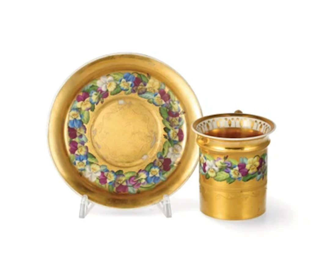 A Cup and Saucer with Pansy Border, Imperial Porcelain Manufactory
