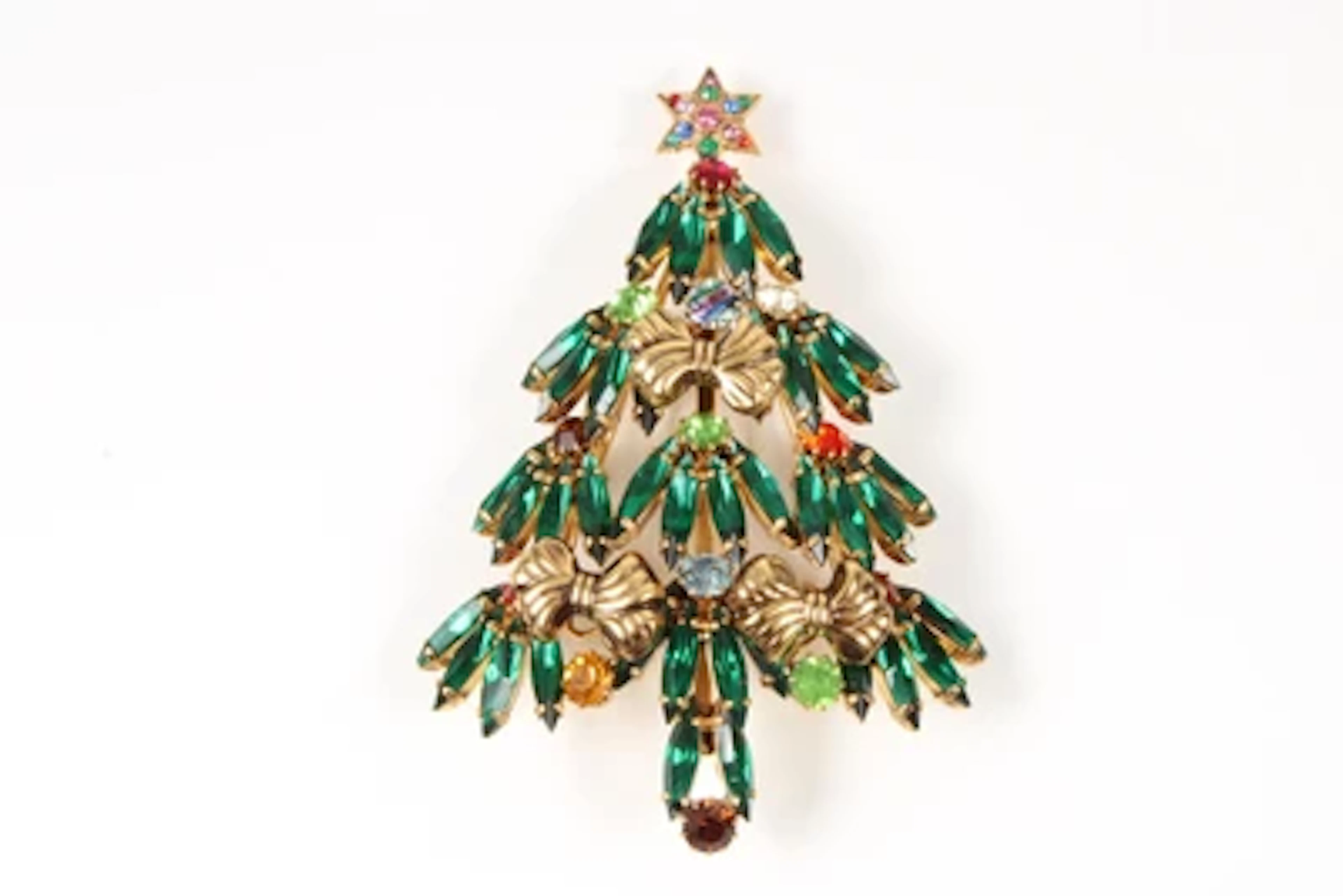 Weihnachtsbaum-Brosche, Rudolf Weiss, Kaufbeuren-Neugablonz um 1965/70