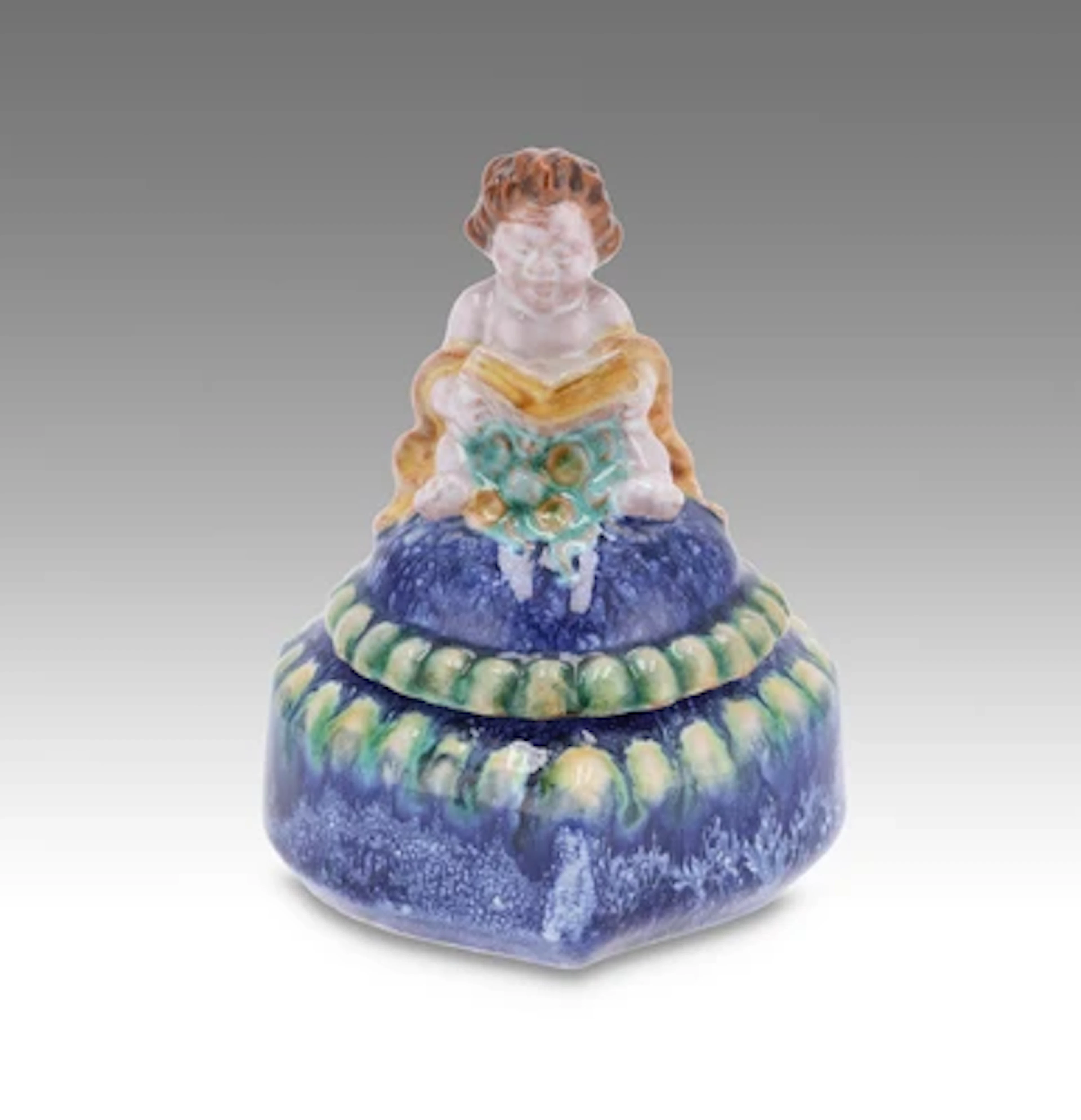 Leo Miller, a heart-shaped lidded box with reading putto, model number