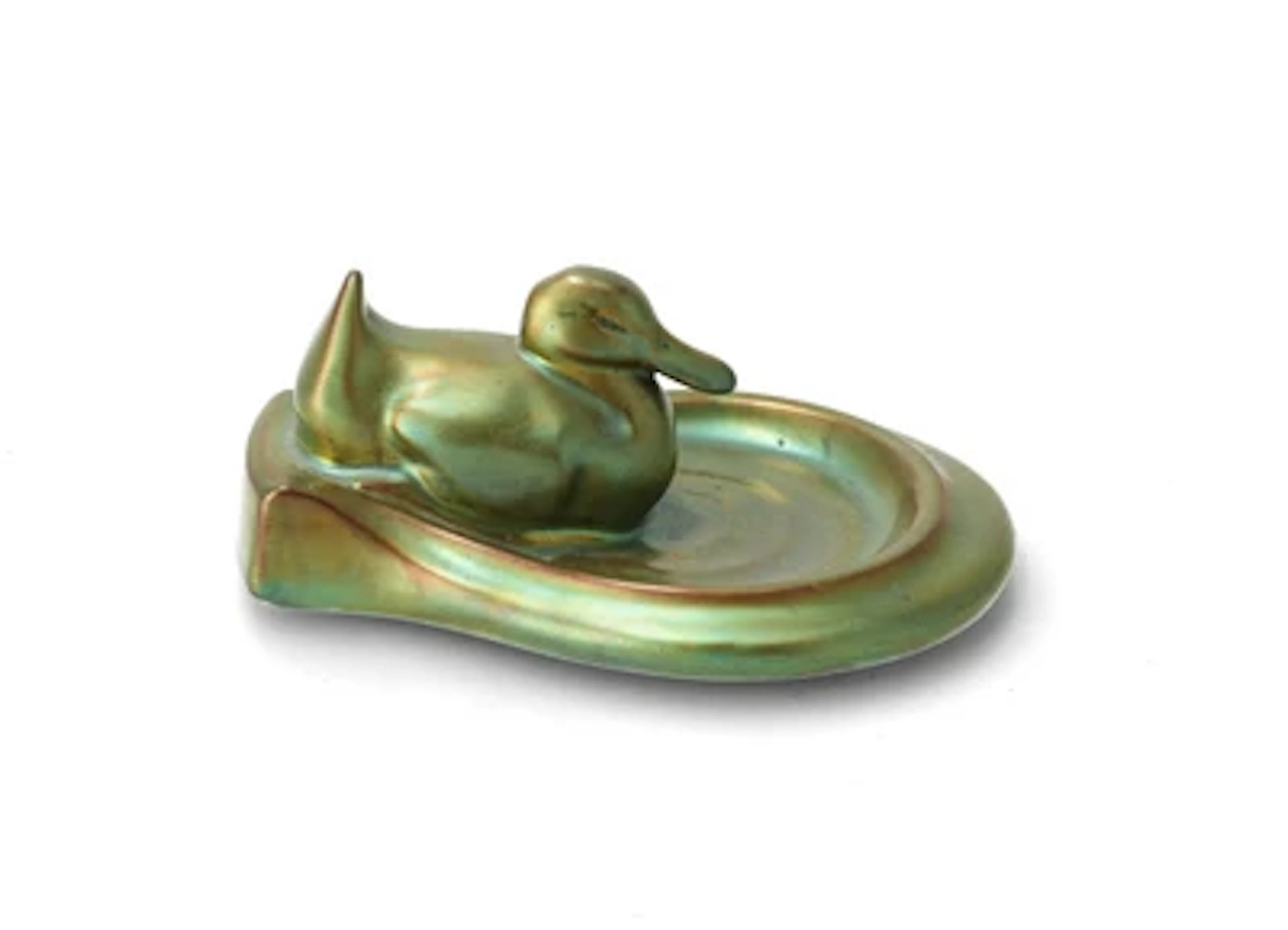 A duck sitting by a pond (bowl), Zsolnay, Pécs, c. 1937