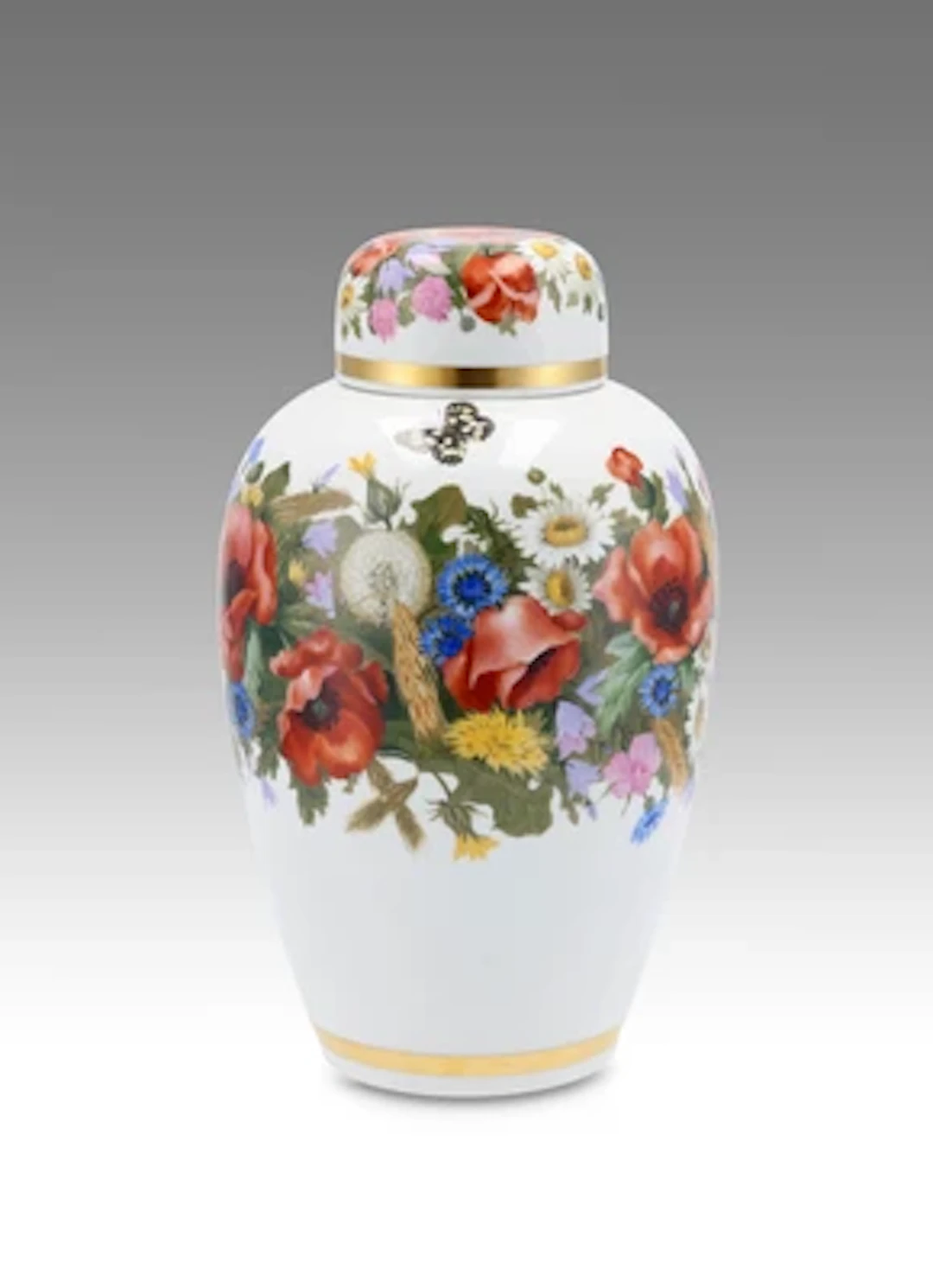 A lidded vase with ears of wheat and meadow-flower decoration, decoration