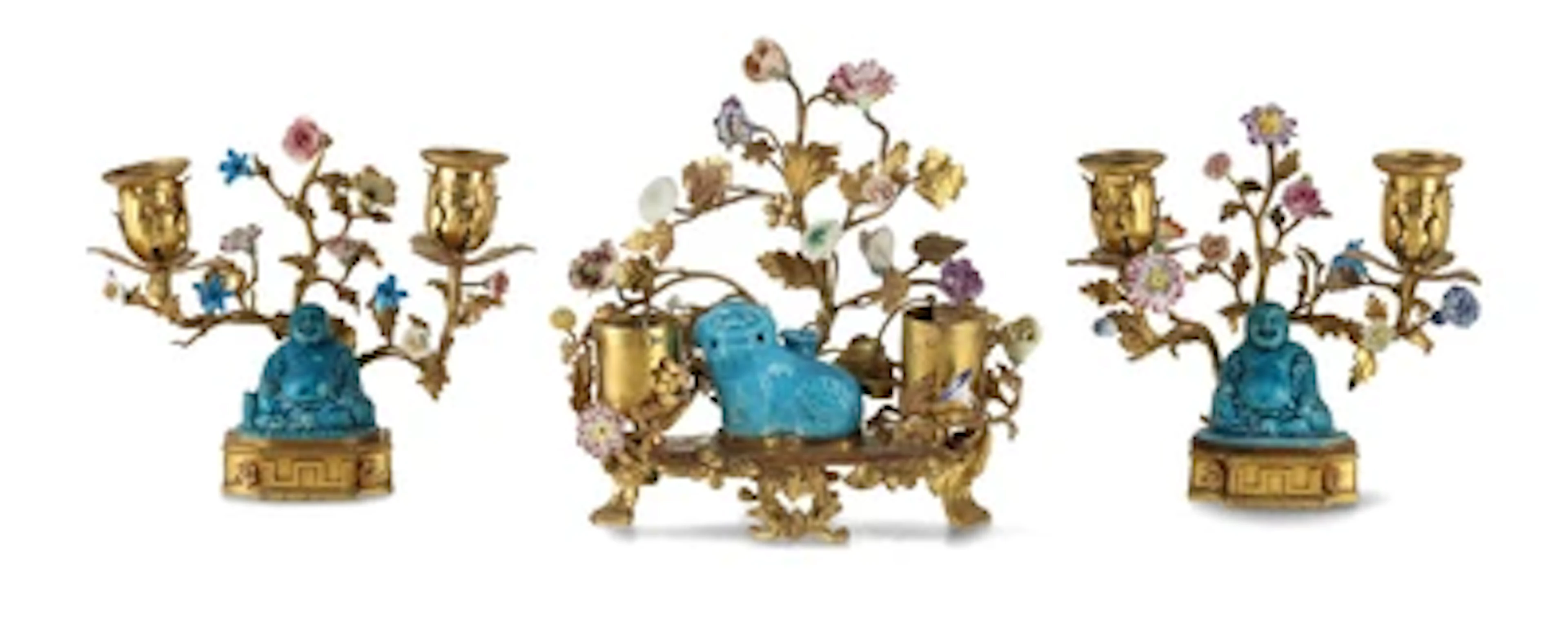 Set von Paar Kerzenleuchtern und Tintenzeug, 18. Jh.