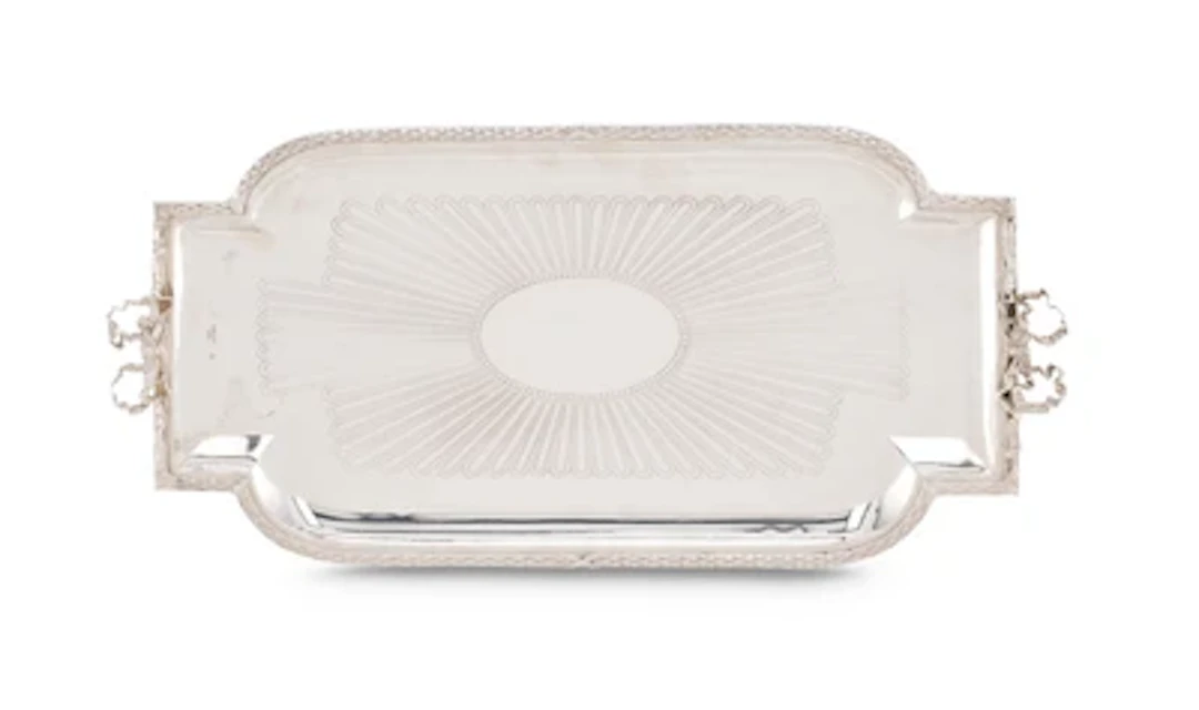 A silver serving tray with acanthus decoration, Brüder Frank, retailed
