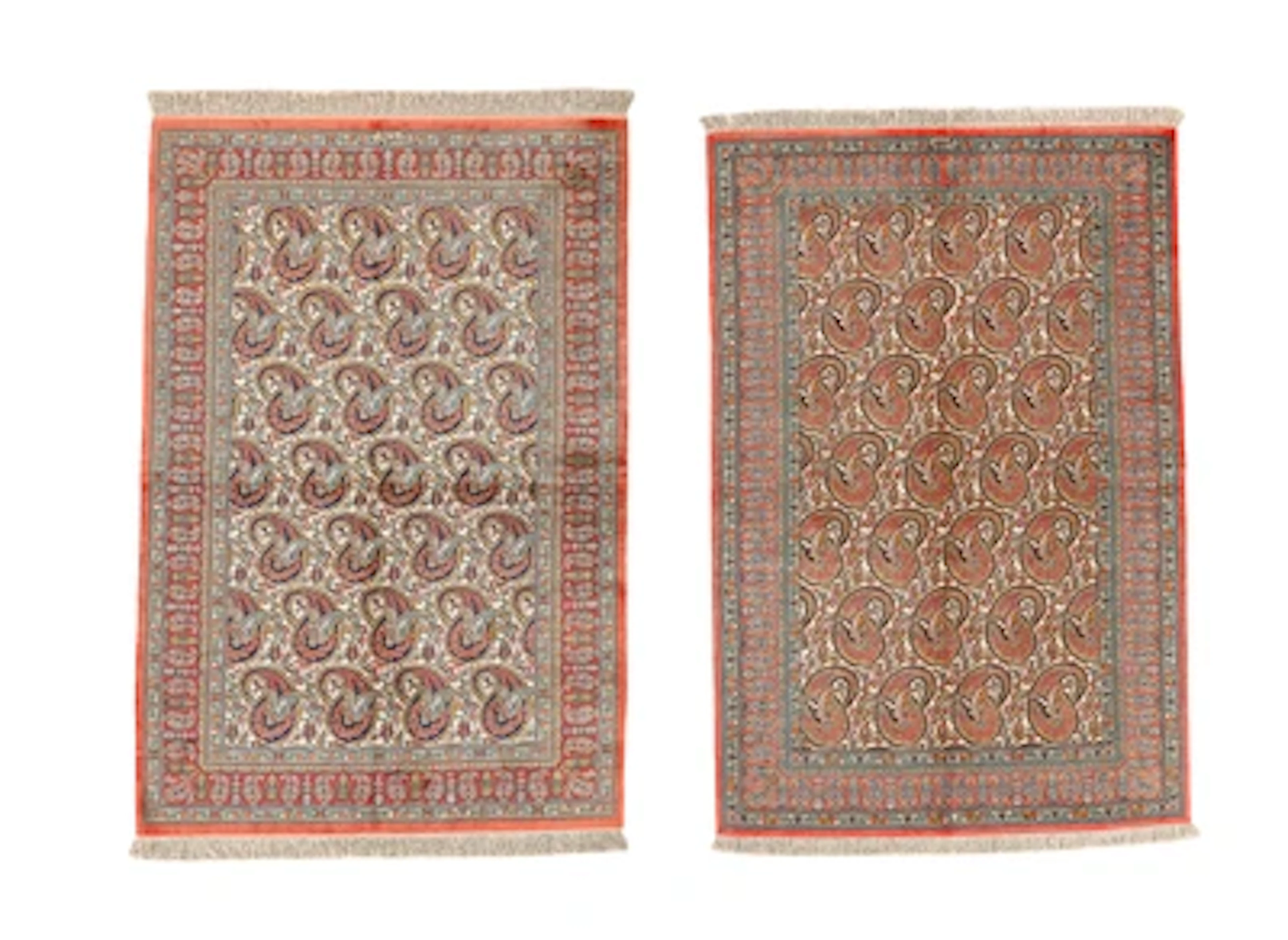 Two Ghom Fine Silk Carpets, Iran, each c. 147 x 100 cm