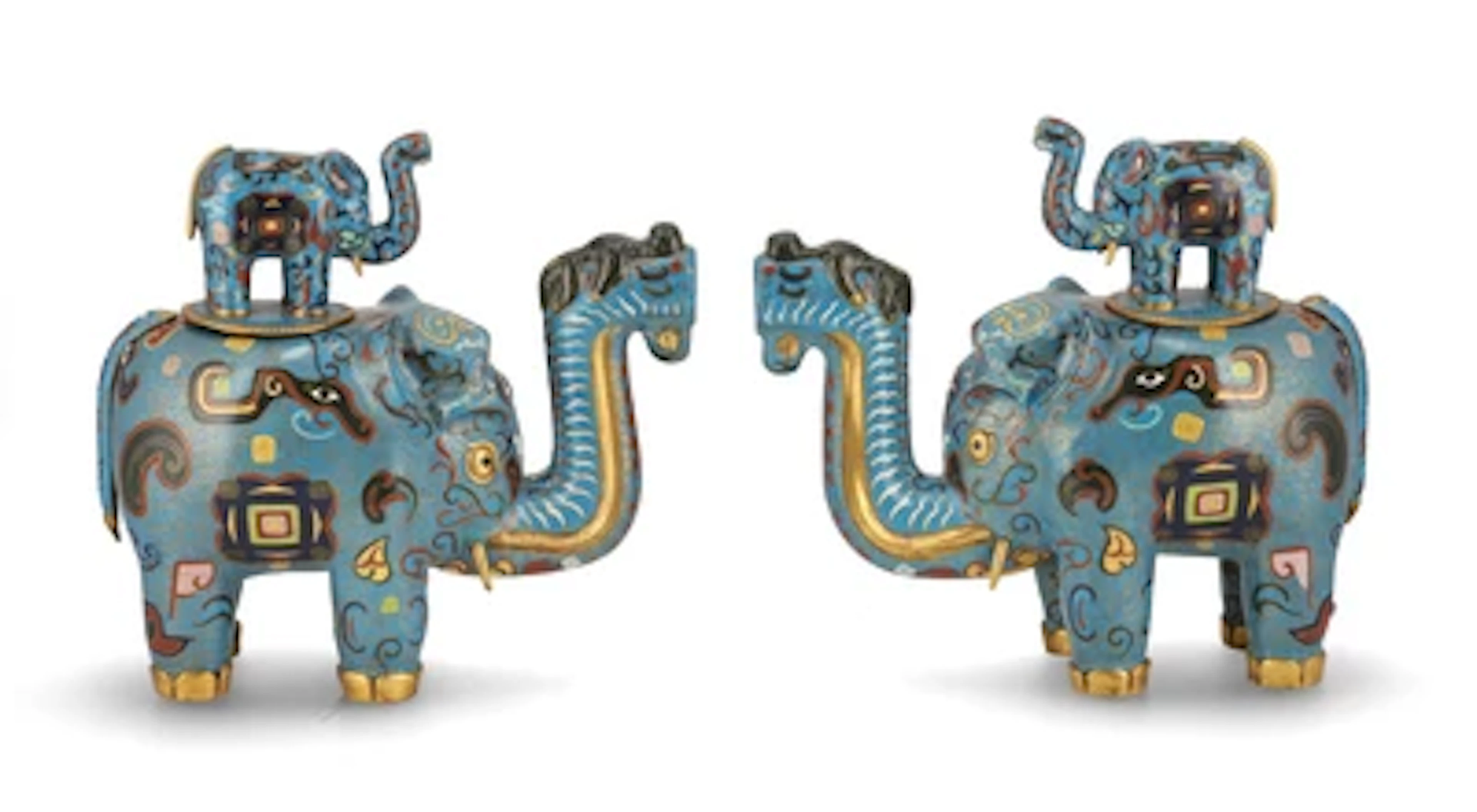 Paar Cloisonné Elefanten - Weihrauchgefäße, China, 20. Jh.