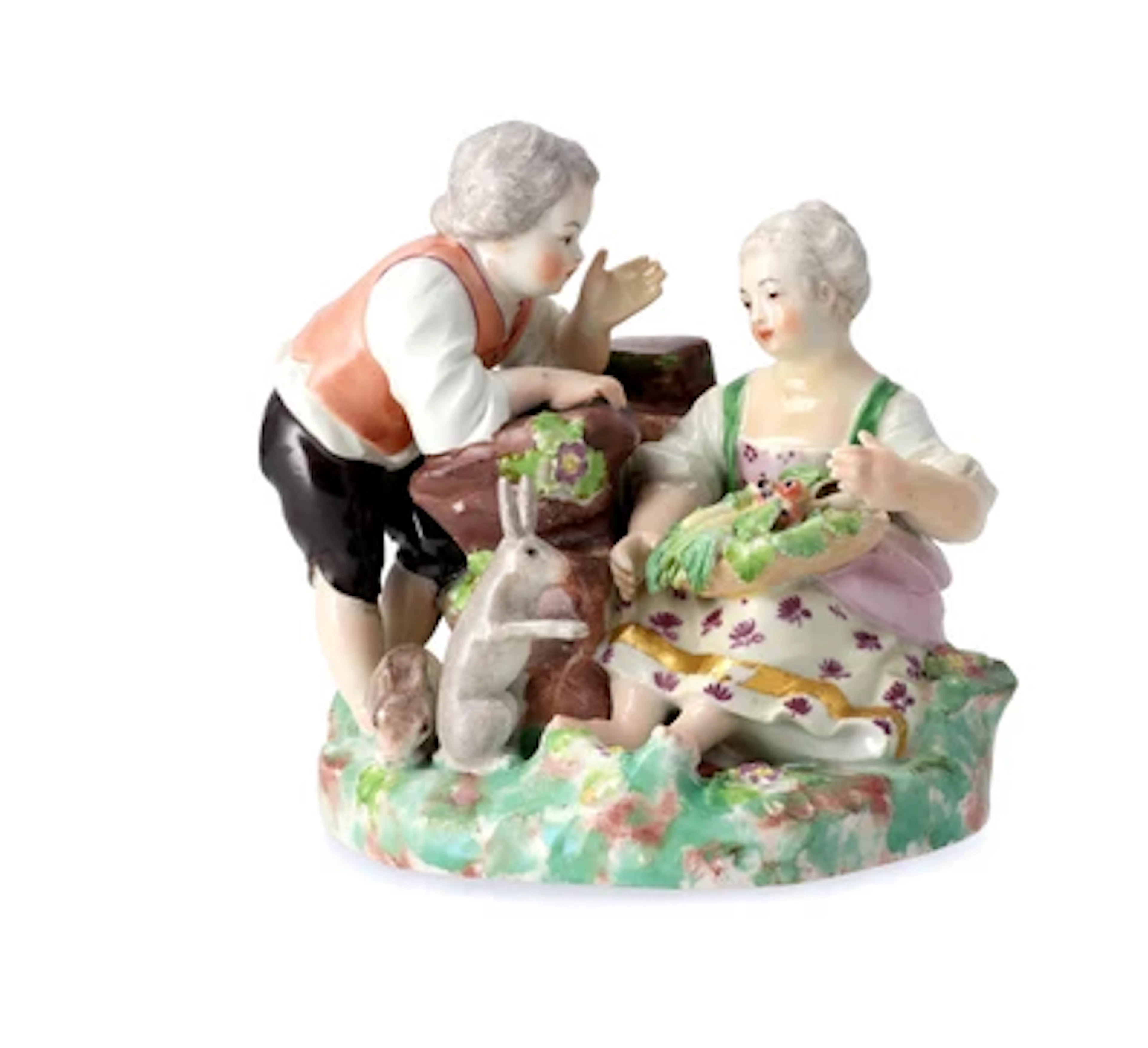 Zweifigurige Gruppe mit Mädchen und Knaben, Kaiserliche Porzellanmanufaktur, Wien um 1760/65,