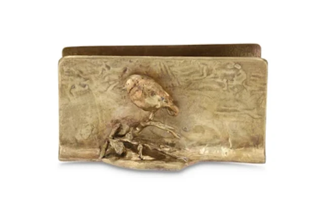 A bronze letter tray with a bird, Tusca, c. 1915