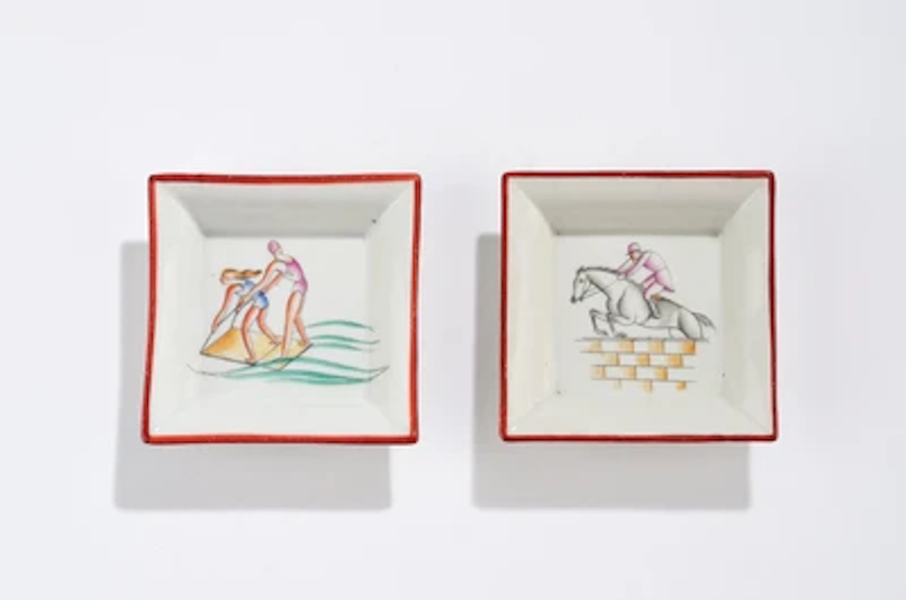 Gio Ponti, two trays (ashtrays) with sports motifs, designed in around
