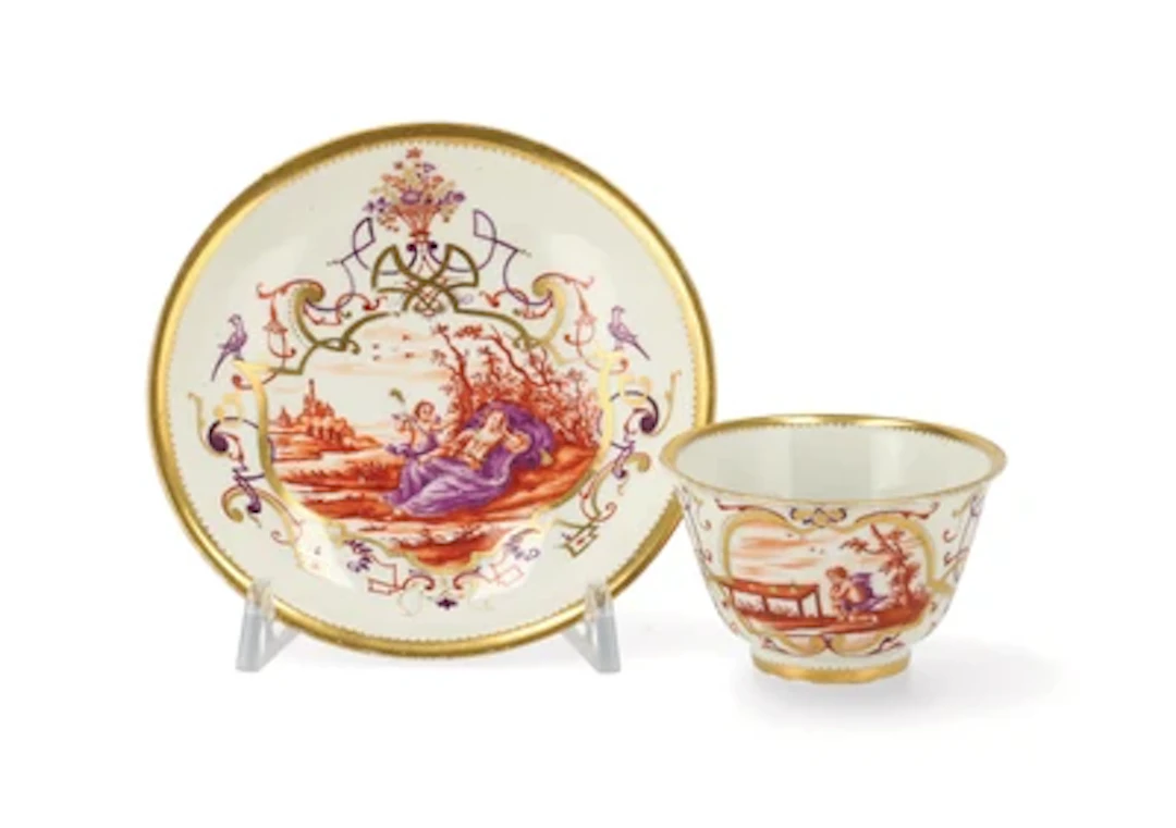 An Early Teabowl and Saucer with Decoration by Sabina Auffenwerth