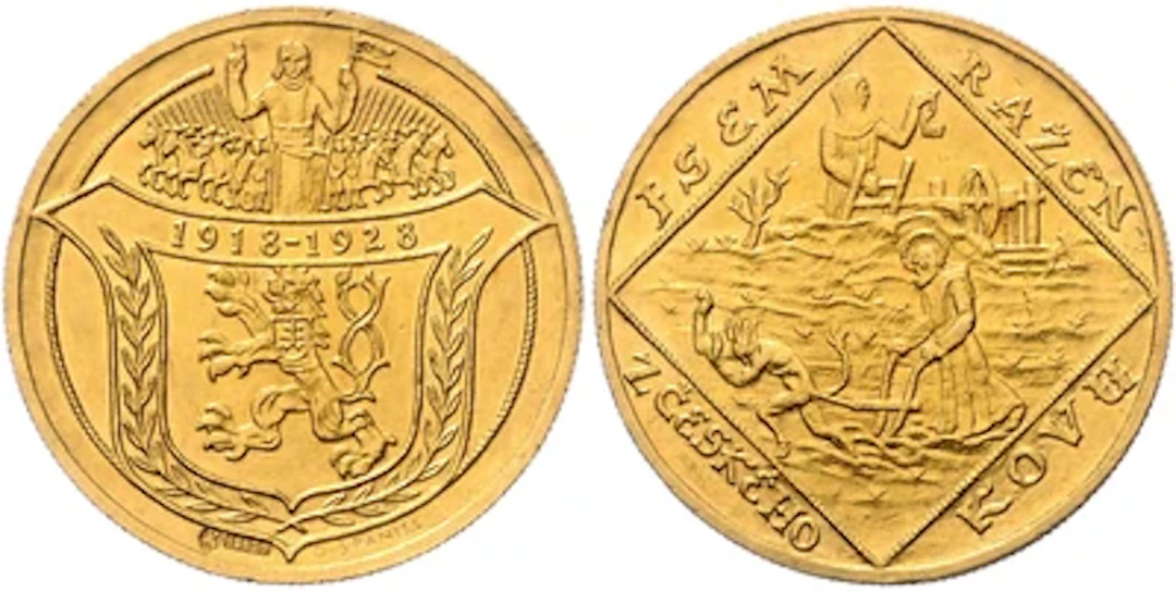 Tschechoslowakei, 10. Jahrestag der Republik 1928 GOLD