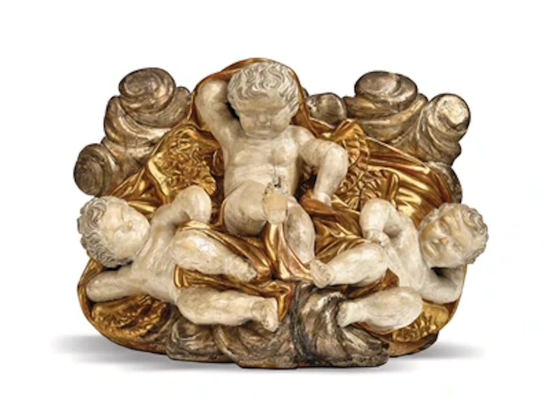A Large Group of Putti, Three Angels in Clouds, 18th Century
