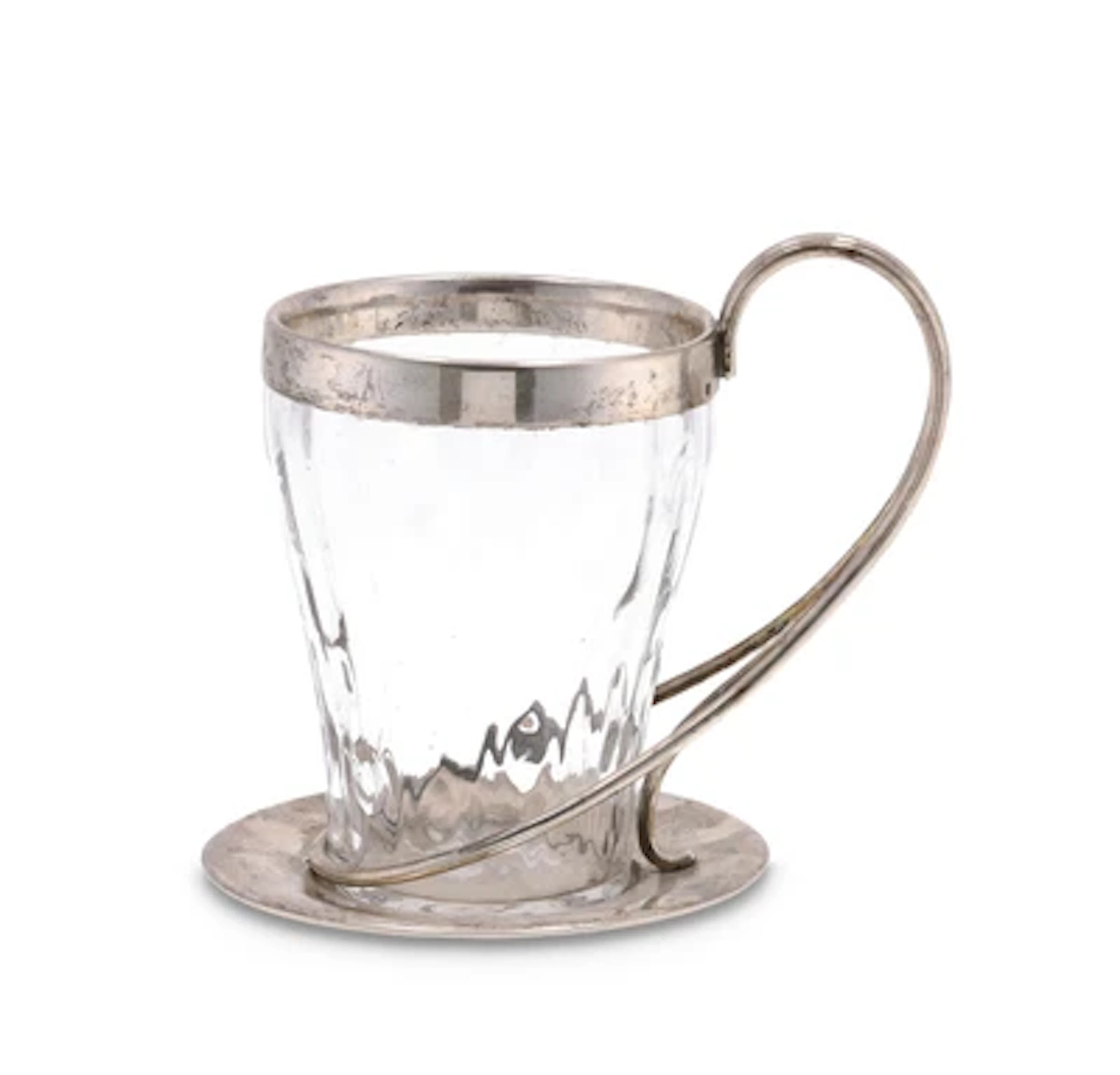 A handled glass vase with silver mount and support (grape-washing