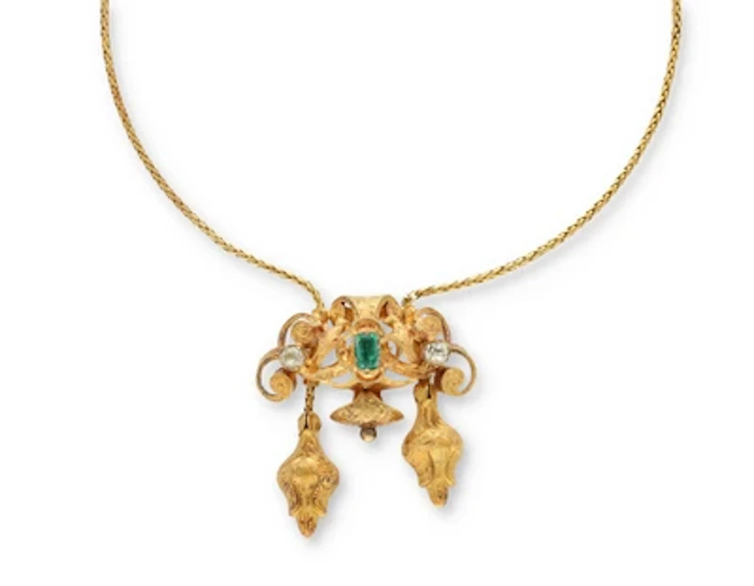 Altschliffdiamant Smaragd Collier