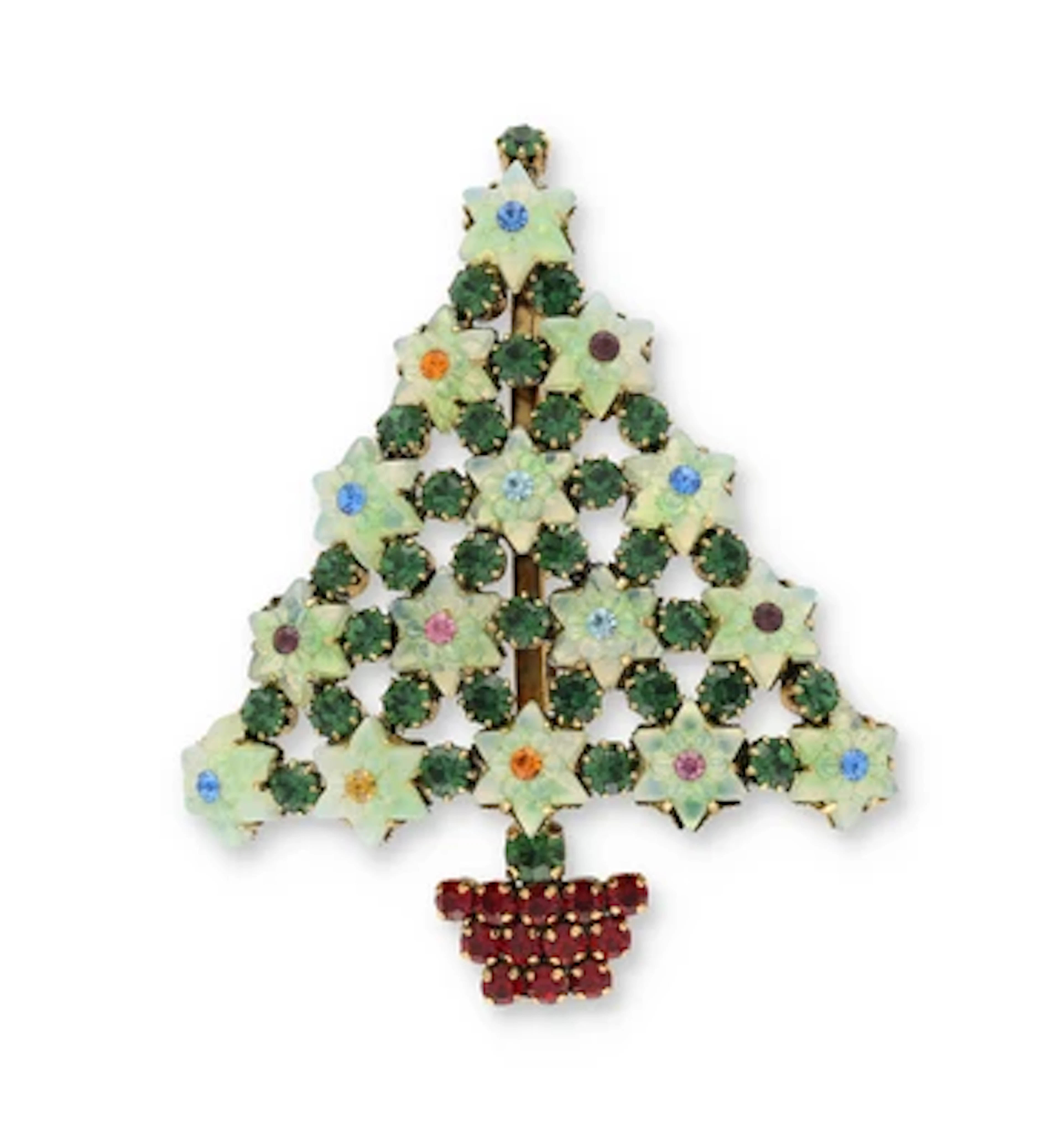 Weihnachtsbaum-Brosche, Rudolf Weiss, Kaufbeuren-Neugablonz um 1965/70