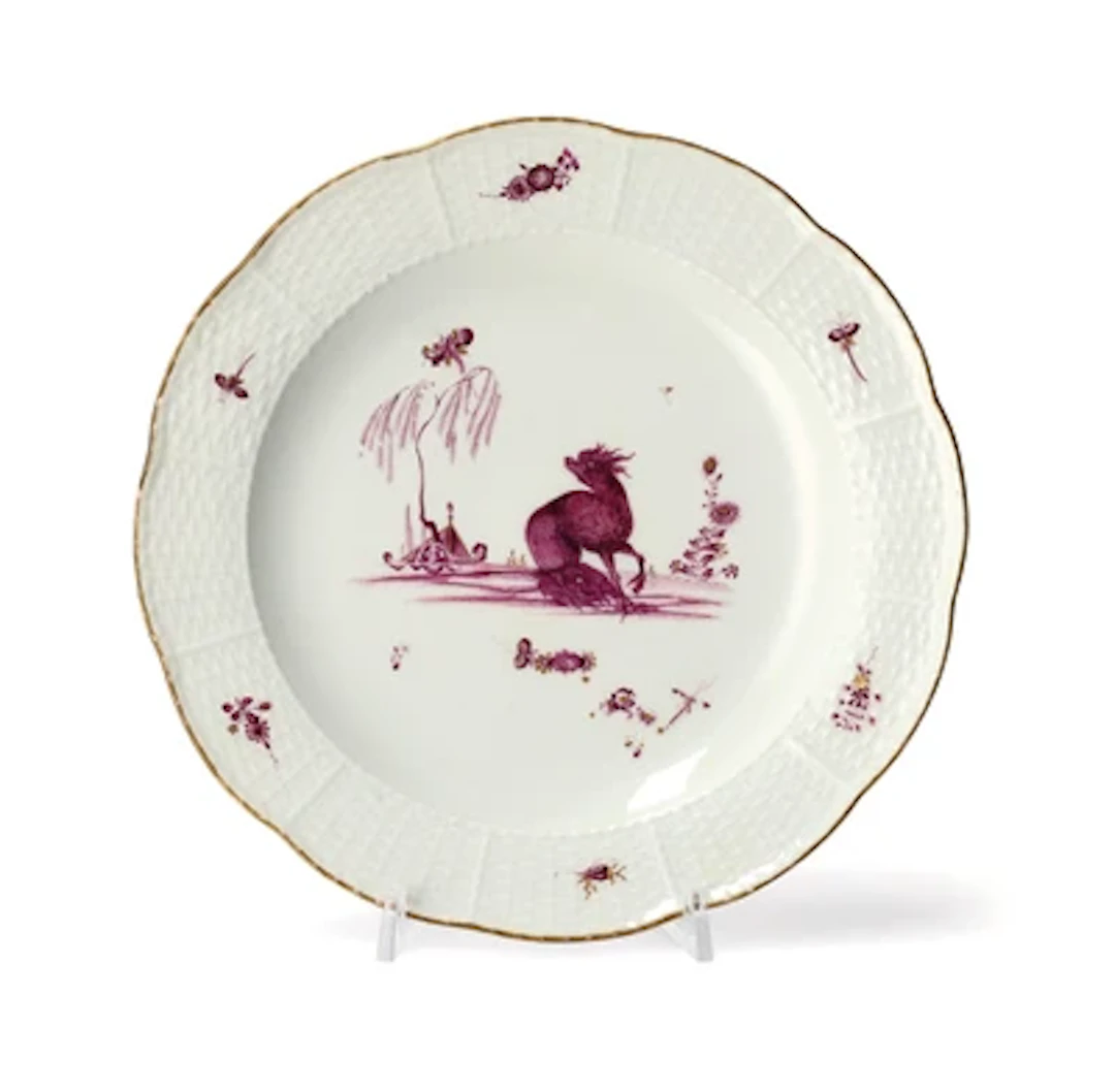 A Plate with Decoration after Adam Friedrich von Löwenfinck, Meissen, c. 1740