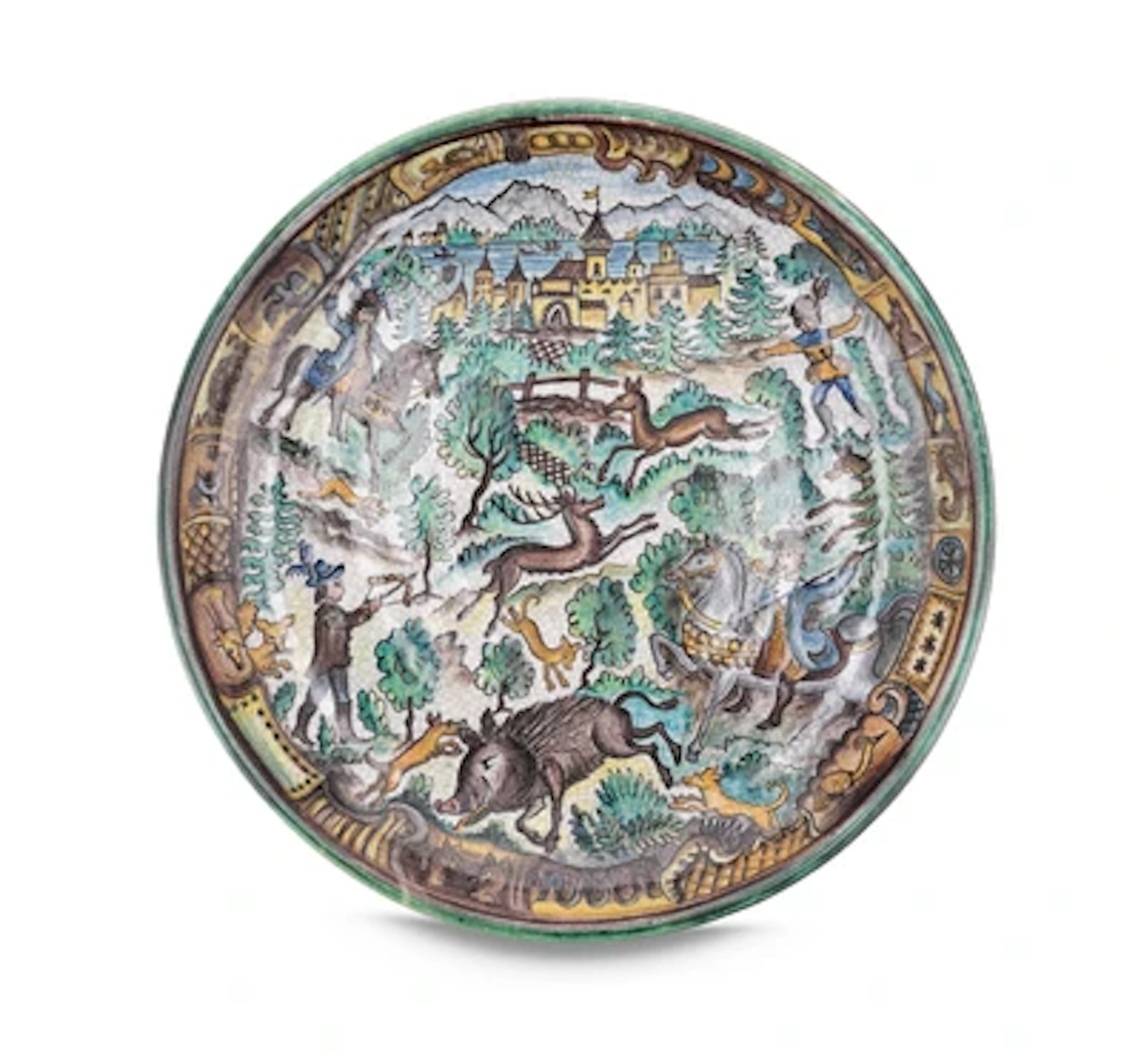 A wall plate 'Hunt', designed by Franz von Zülow, Schleiss Keramik