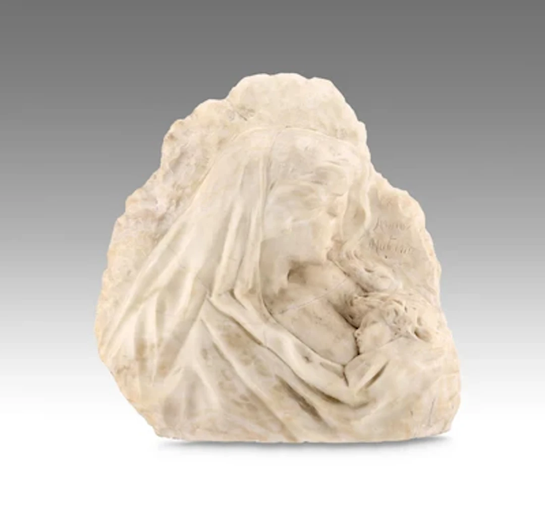 Skulptur 'Amore Materno', Mutterliebe, aus Marmor, Italien, um 1900