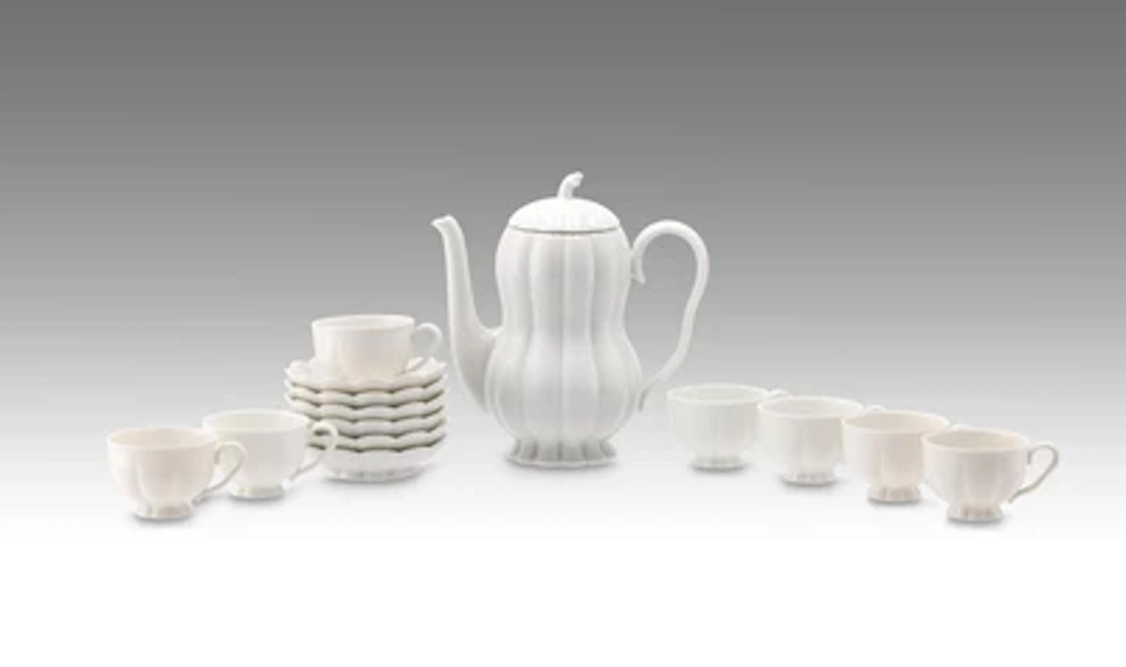 Josef Hoffmann, vierzehnteiliges Mokkaservice in Melonenform, Entwurf: 1929, Ausführung: Wiener Porzellanmanufaktur Augarten