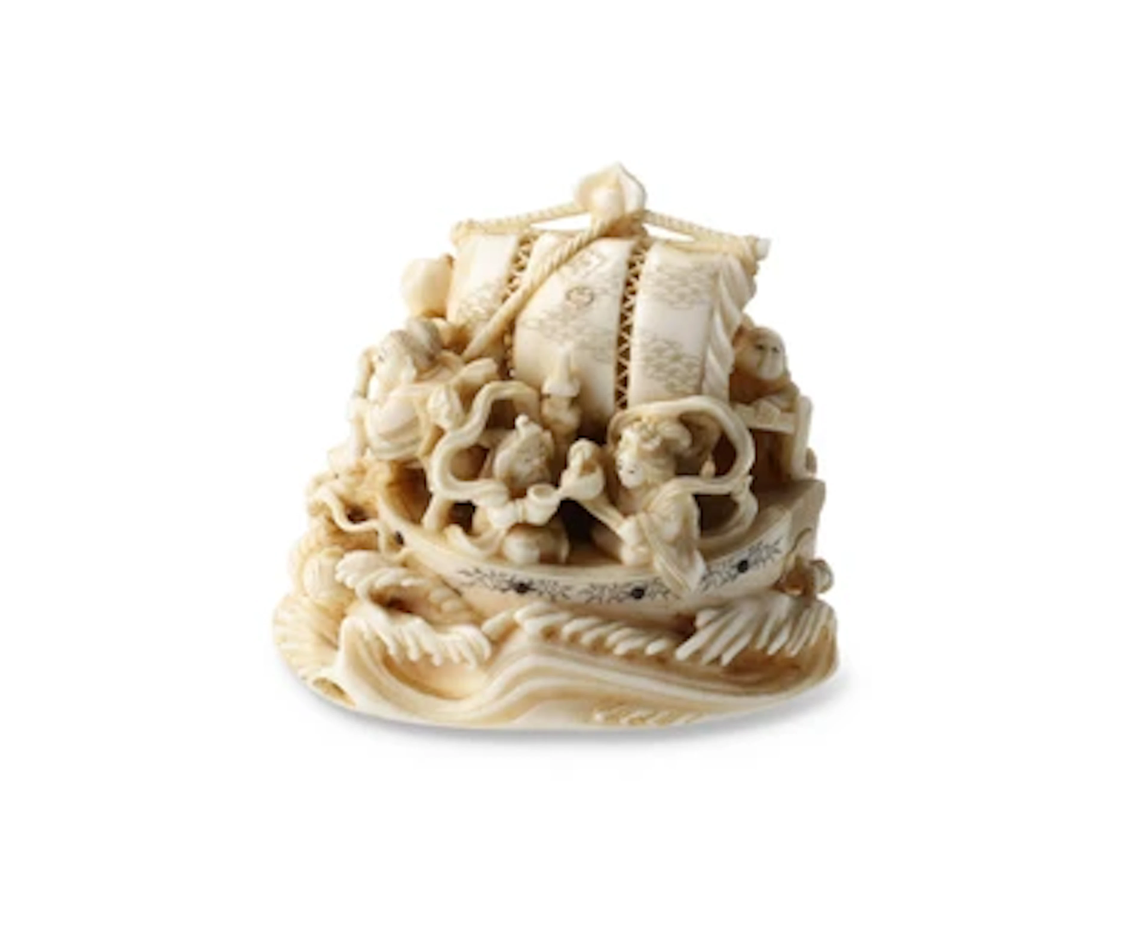 Netsuke der sieben Glücksgötter auf Takarabune, Japan, Meiji Periode