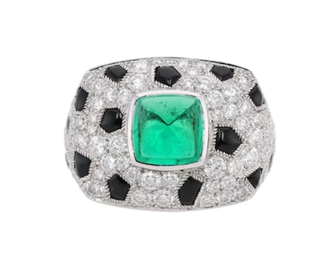 Cartier Panthère diamond ring with Zambian emerald 1.72 ct