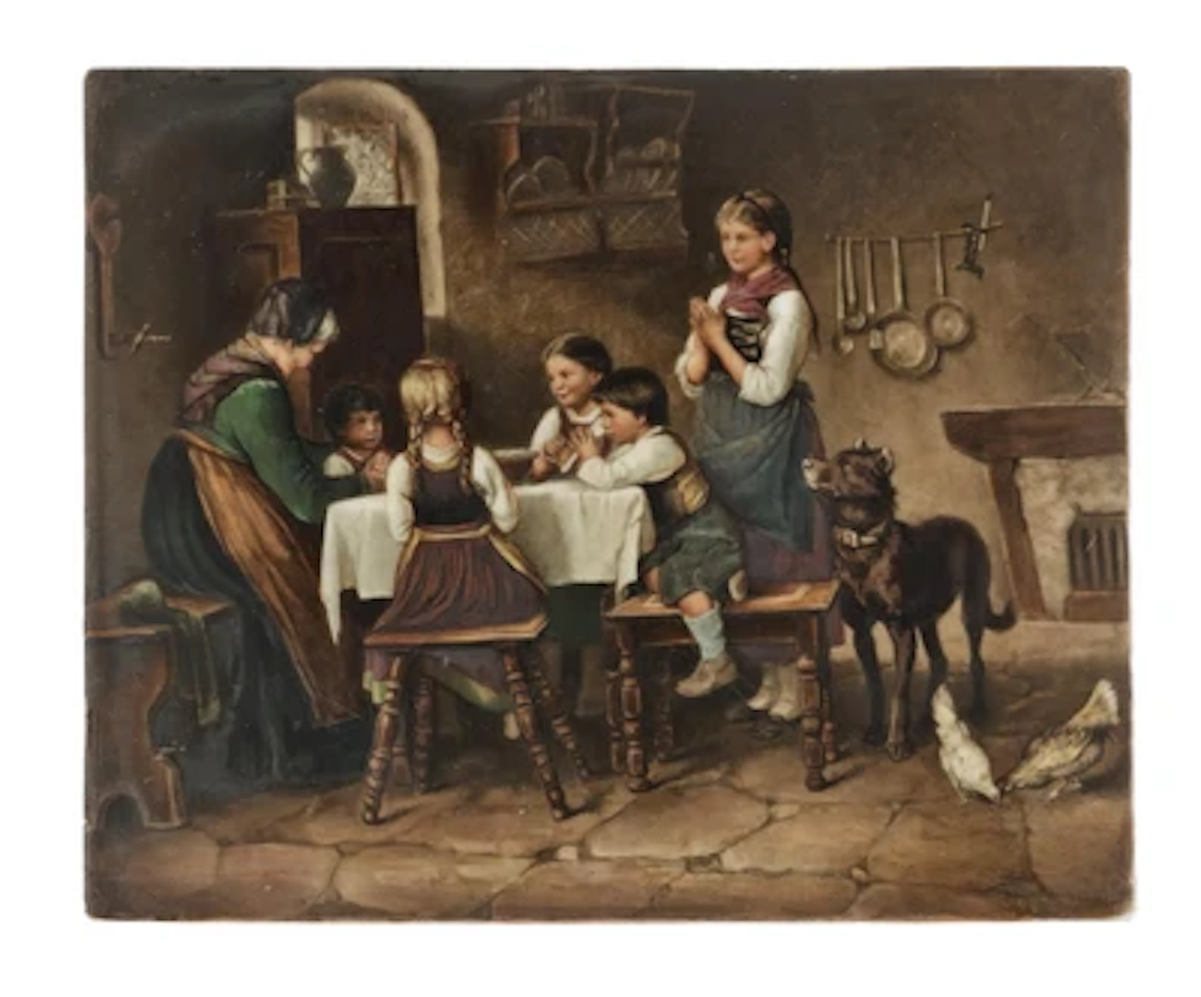 Kleines Porzellanbild "Tischgebet", Nymphenburg