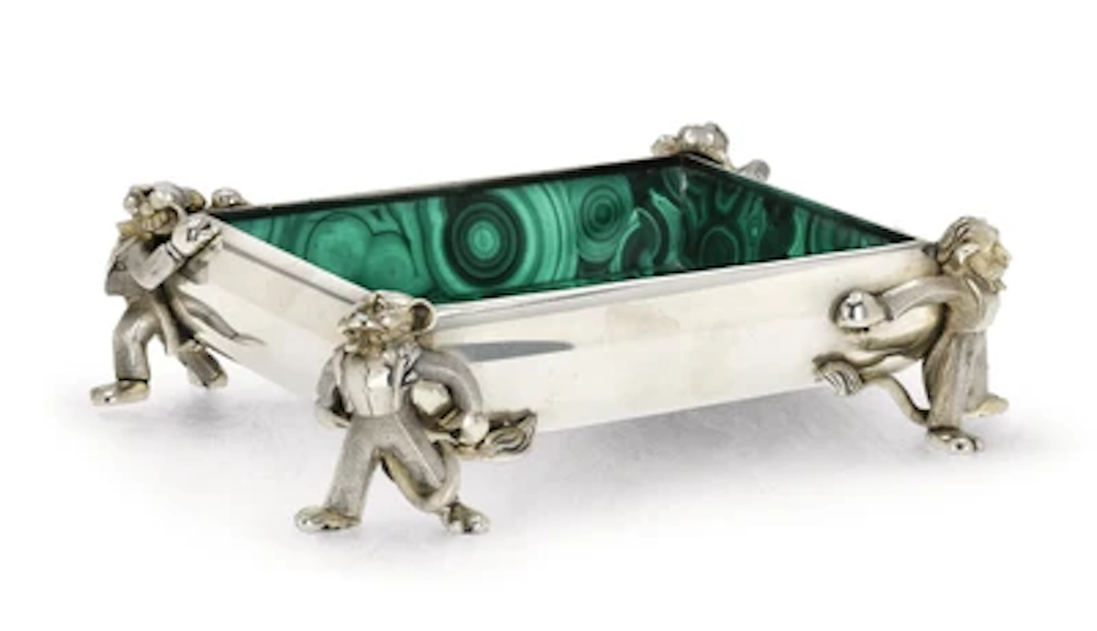 A Malachite Tray with Silver Mount