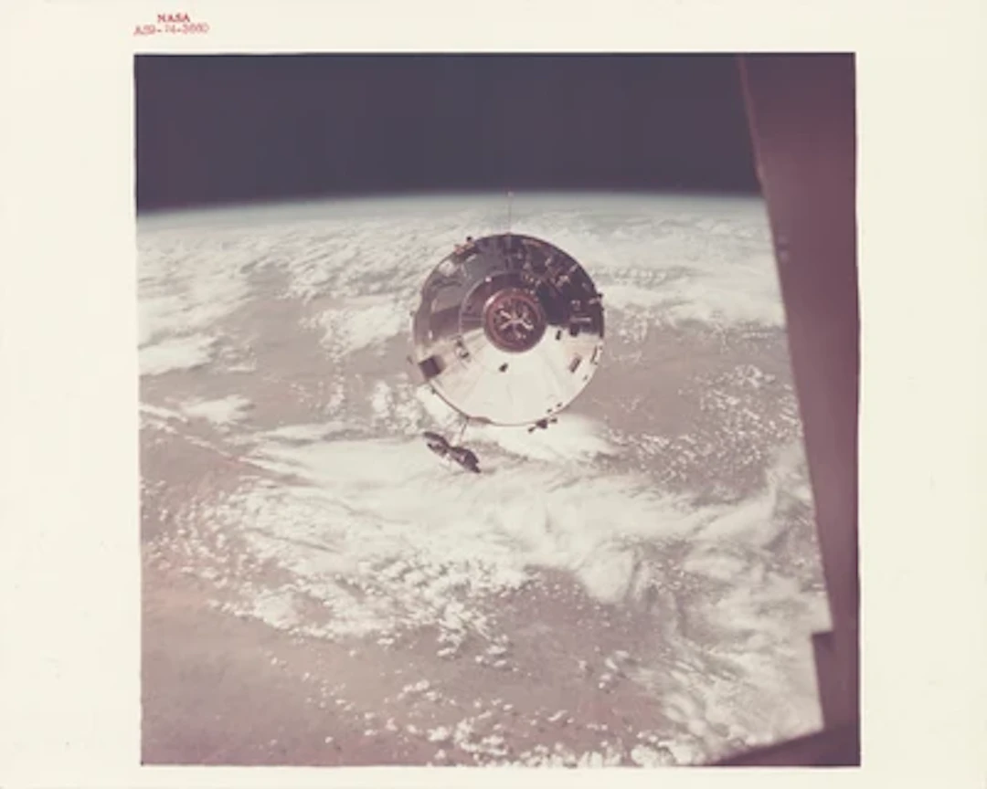 APOLLO 9 - CSM Gumdrop above the Earth During the First Apollo Rendezvous