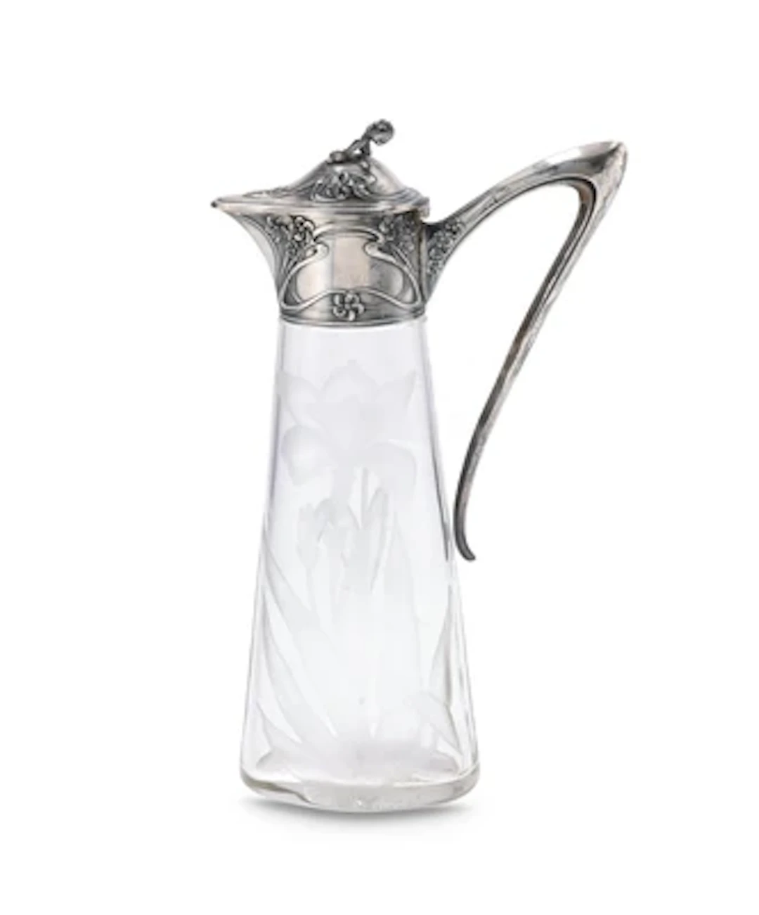 A carafe with silver mount with iris-flower decoration, c. 1900